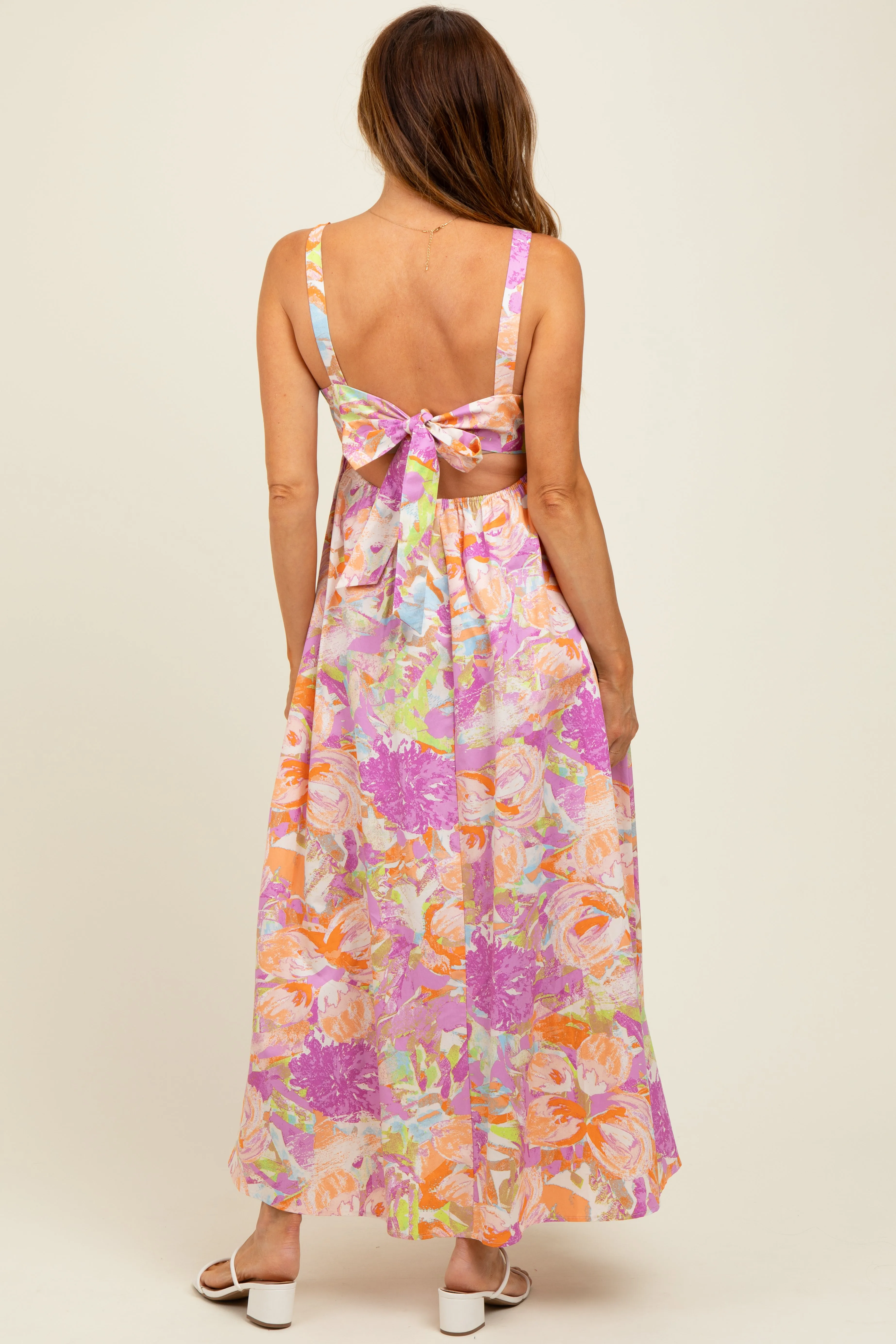 Pink Floral Cutout Tie Back Maxi Dress sold by Pinkblush product image thumbnail 4