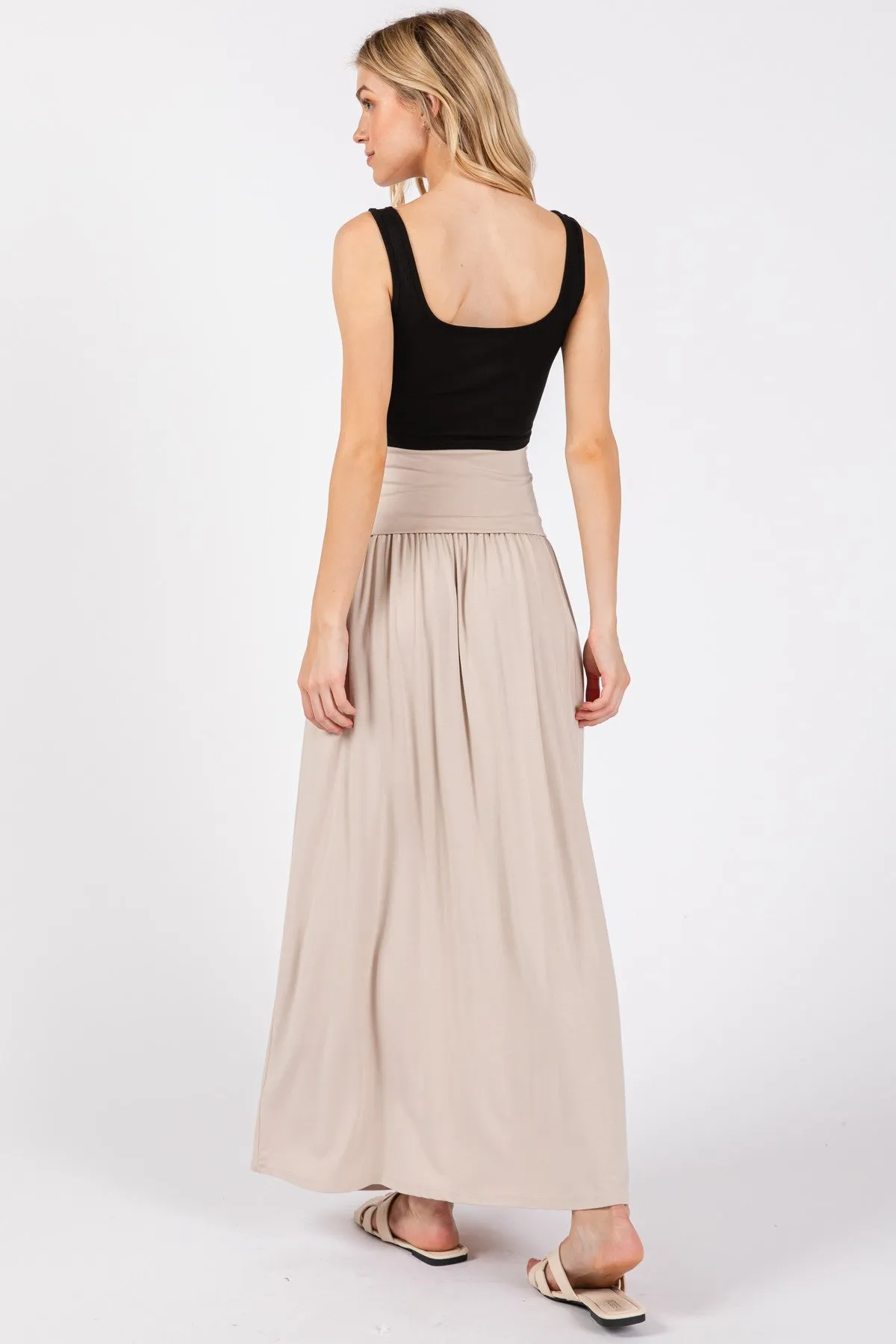Beige Foldover Waist Side Slit Maxi Skirt sold by Pinkblush product image thumbnail 4
