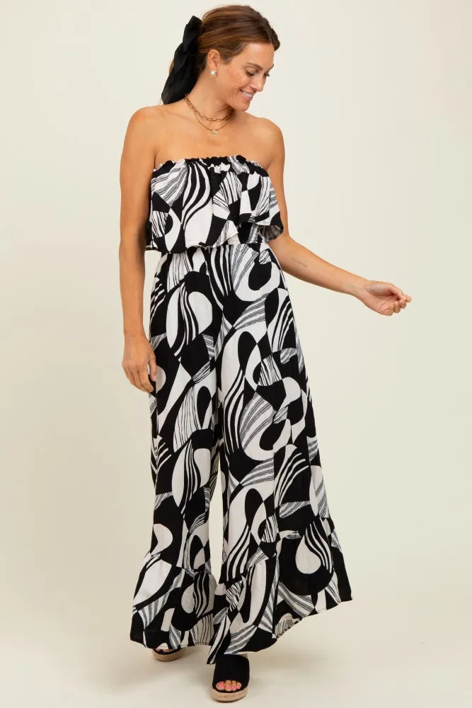 Black/Cream Printed Wide Leg Tube Jumpsuit sold by Pinkblush product image thumbnail 2