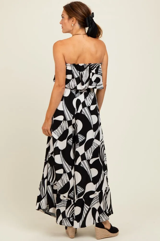 Black/Cream Printed Wide Leg Tube Jumpsuit sold by Pinkblush product image thumbnail 4