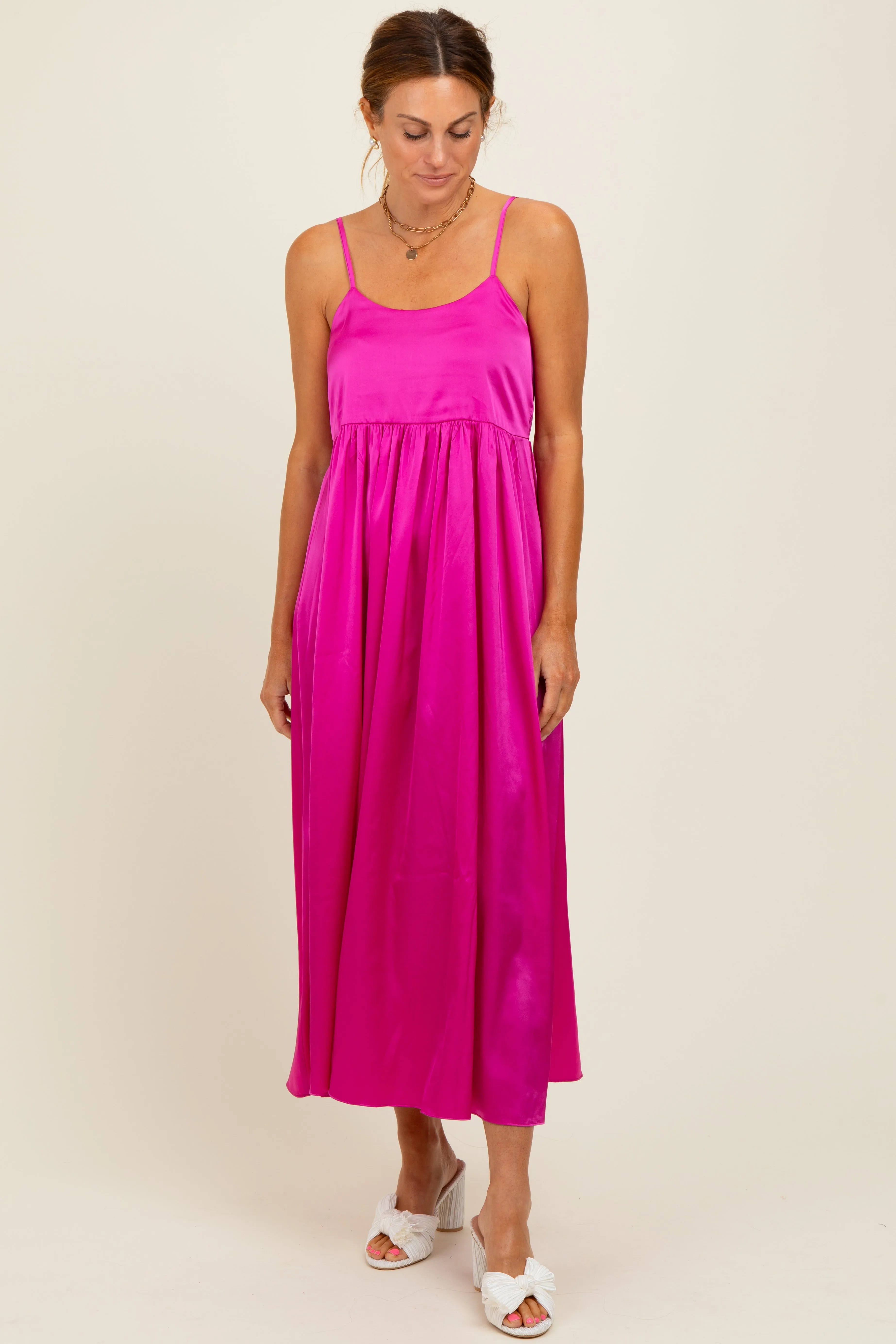 Fuchsia Satin Sleeveless Tie-Back Midi Dress sold by Pinkblush product image thumbnail 2