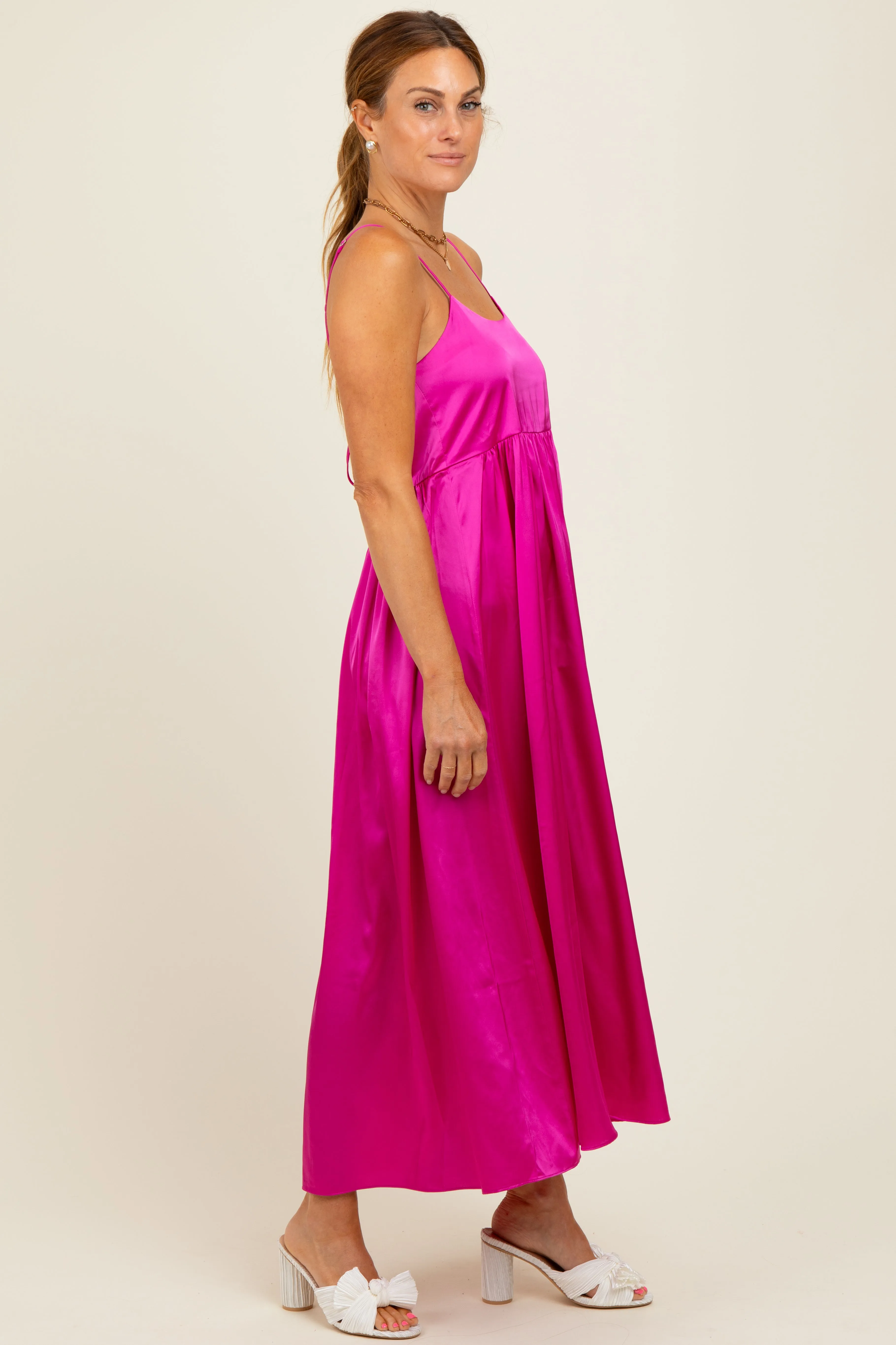 Fuchsia Satin Sleeveless Tie-Back Midi Dress sold by Pinkblush product image thumbnail 3