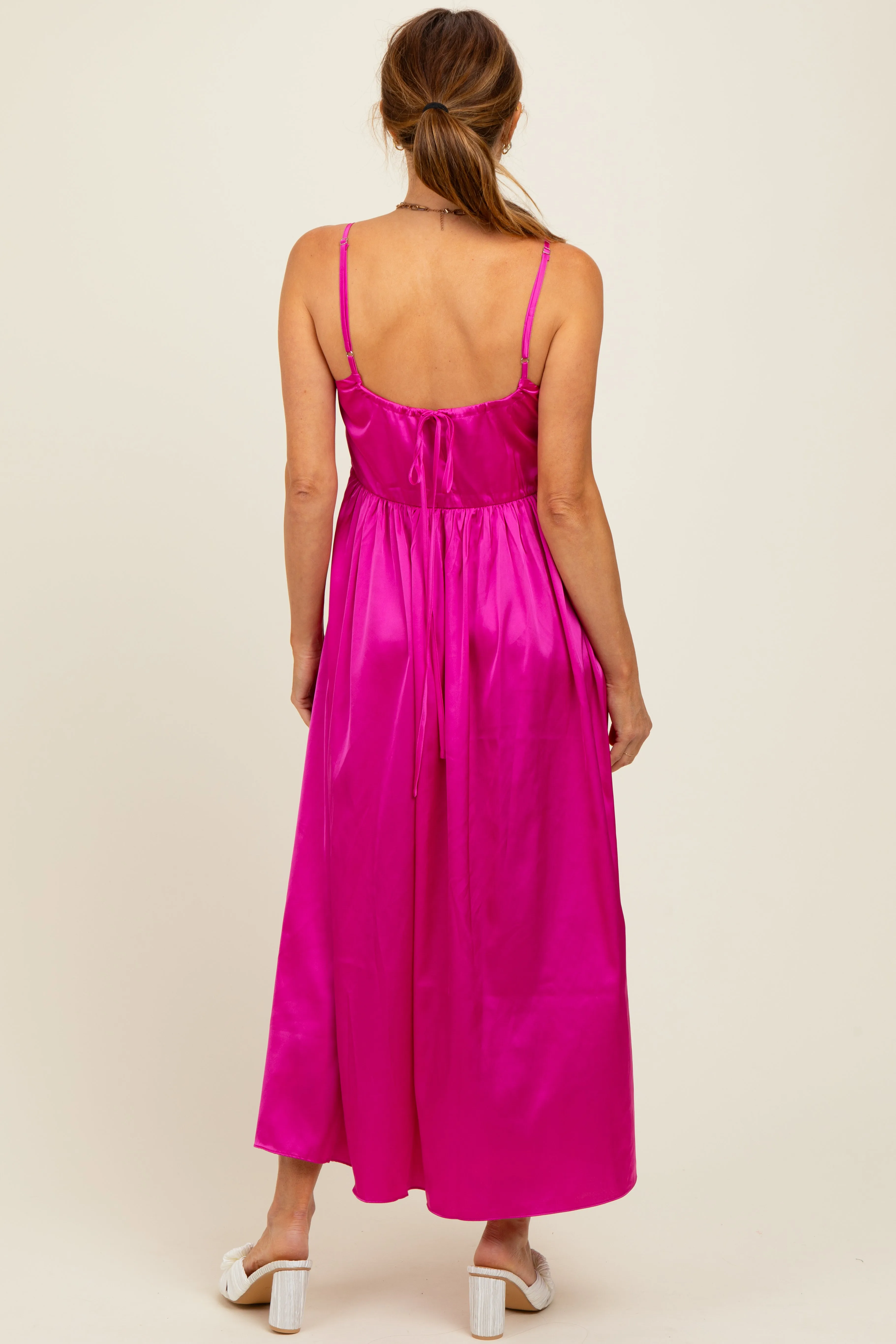Fuchsia Satin Sleeveless Tie-Back Midi Dress sold by Pinkblush product image thumbnail 4