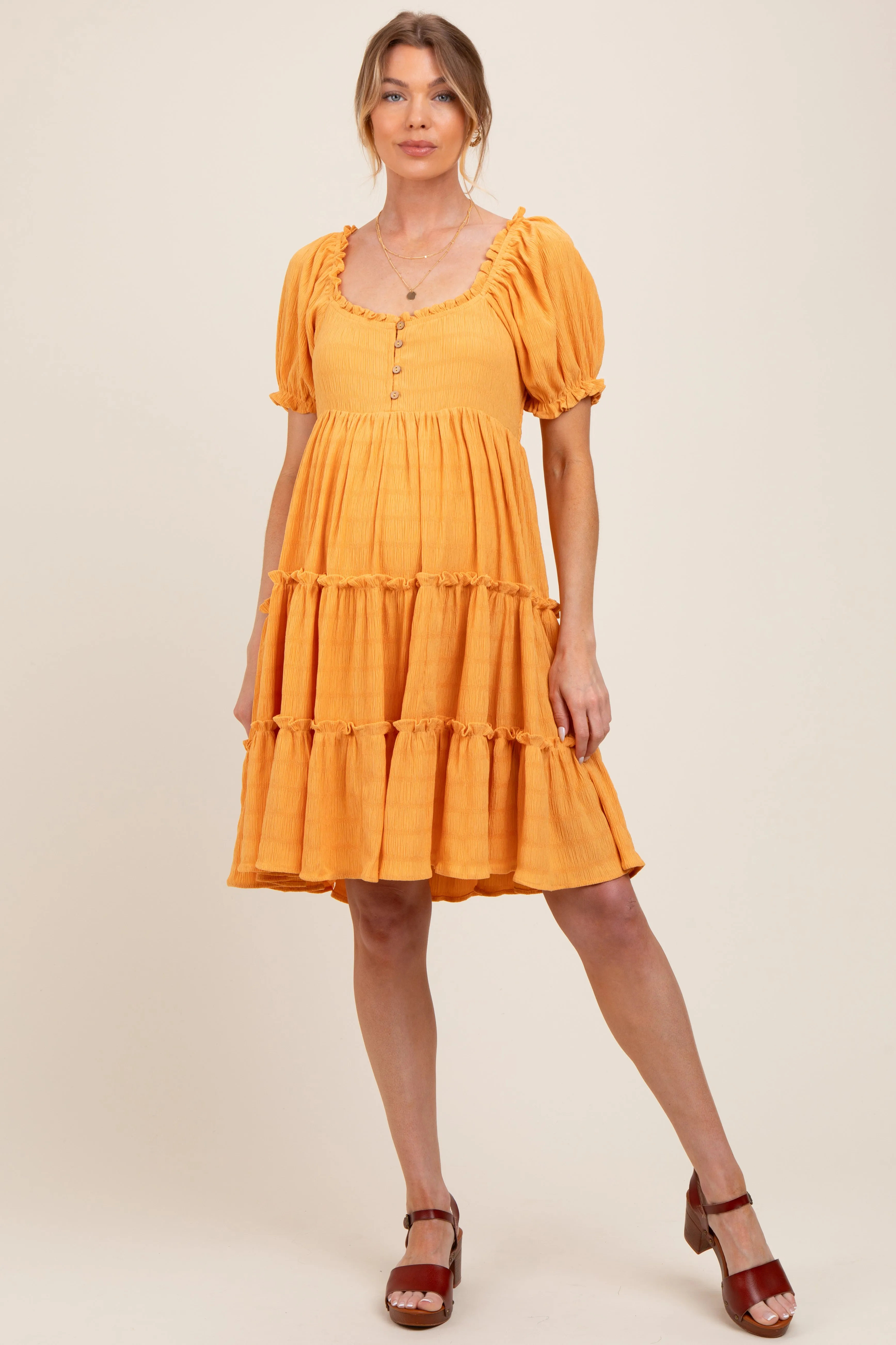 Orange Button Up Ruffle Tiered Maternity Dress sold by Pinkblush product image thumbnail 2