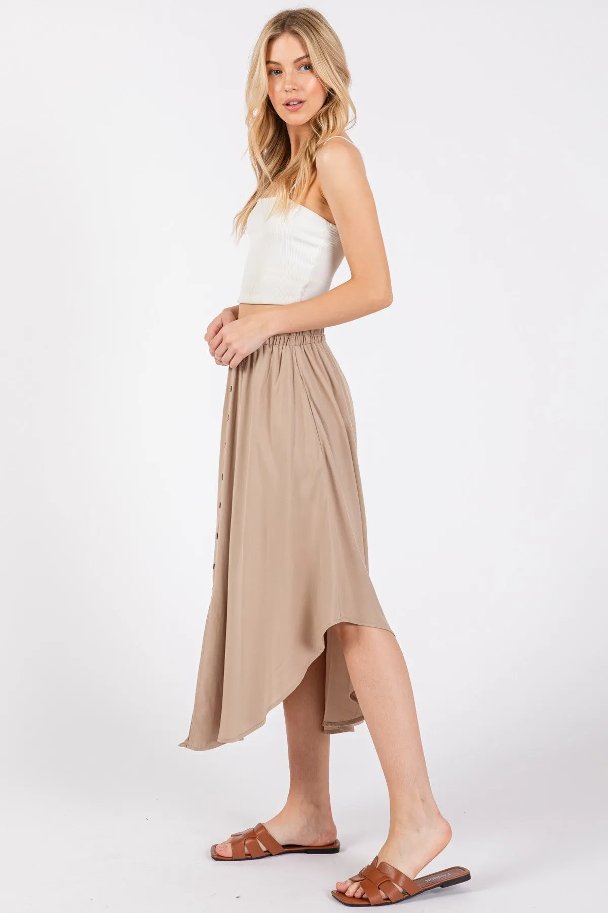 Beige Button Accent Round Hem Midi Skirt sold by Pinkblush product image thumbnail 2