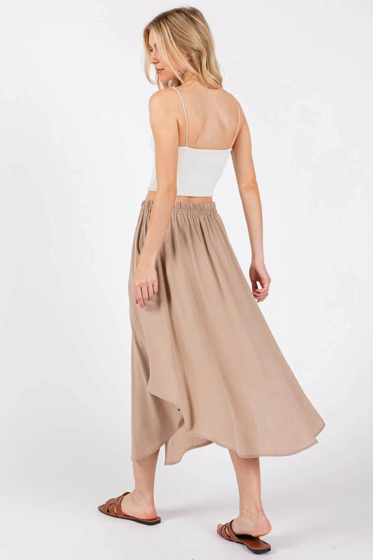 Beige Button Accent Round Hem Midi Skirt sold by Pinkblush product image thumbnail 3