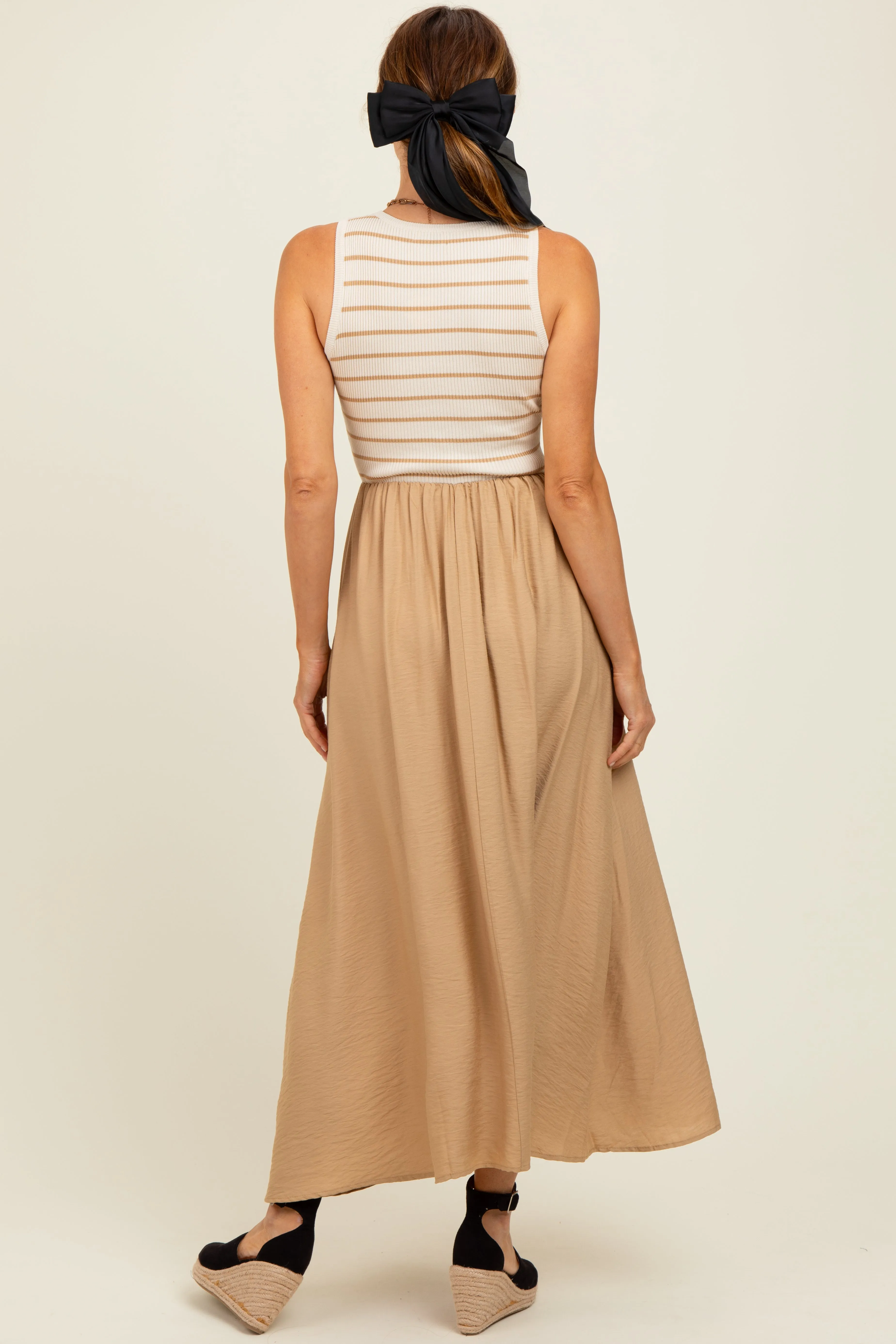 Camel Contrast Striped Knit Sleeveless Midi Dress sold by Pinkblush product image thumbnail 4