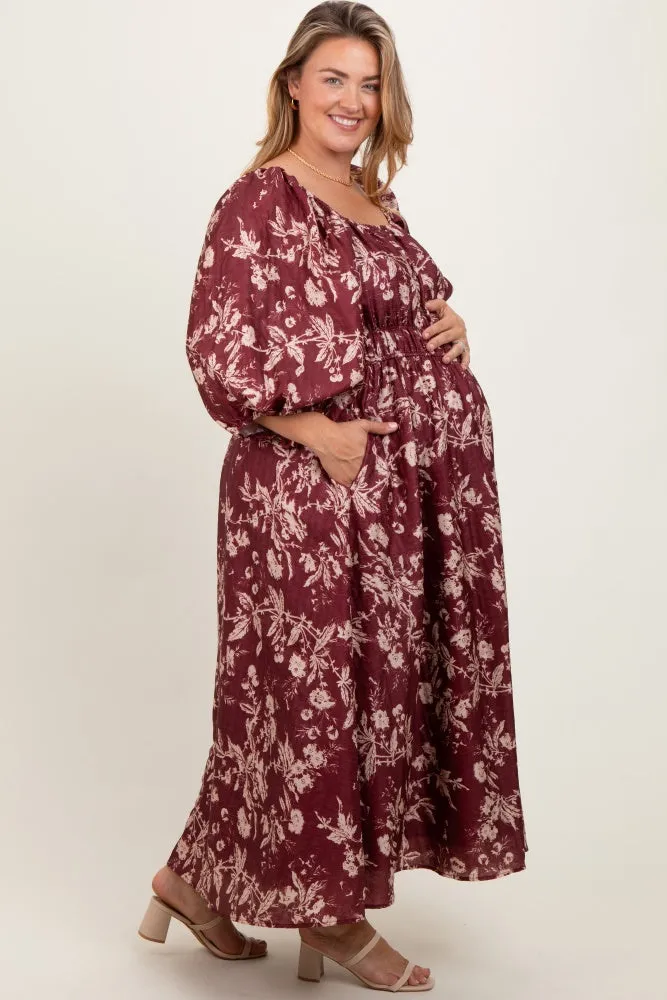 Burgundy Floral Textured Maternity Plus Midi Dress sold by Pinkblush product image thumbnail 3