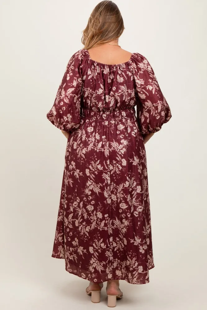 Burgundy Floral Textured Maternity Plus Midi Dress sold by Pinkblush product image thumbnail 4