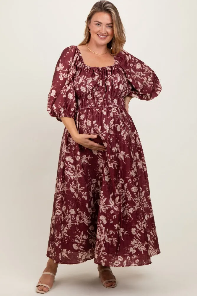 Burgundy Floral Textured Maternity Plus Midi Dress sold by Pinkblush product image thumbnail 2