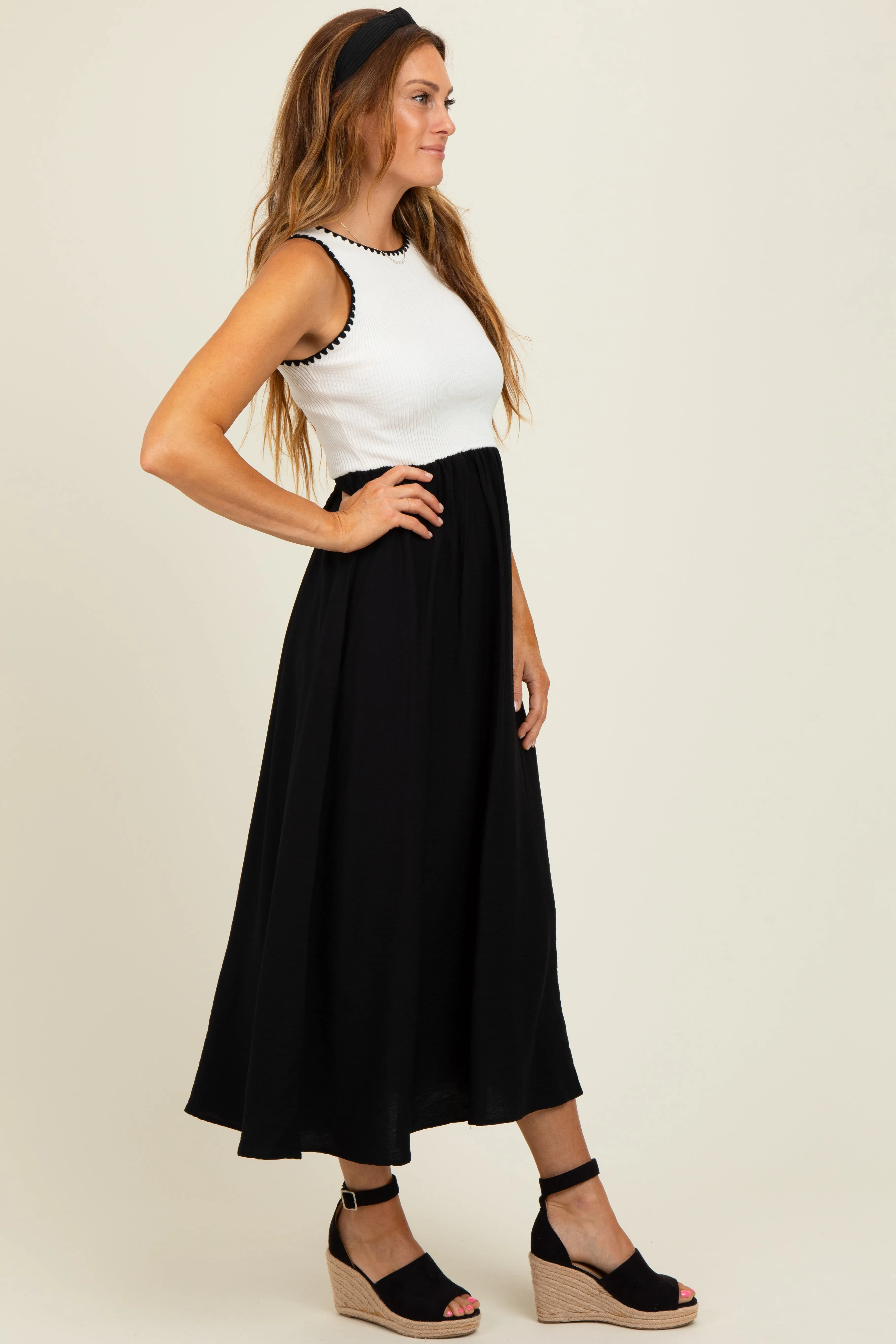 Black Contrast Knit Top Sleeveless Midi Dress sold by Pinkblush product image thumbnail 2