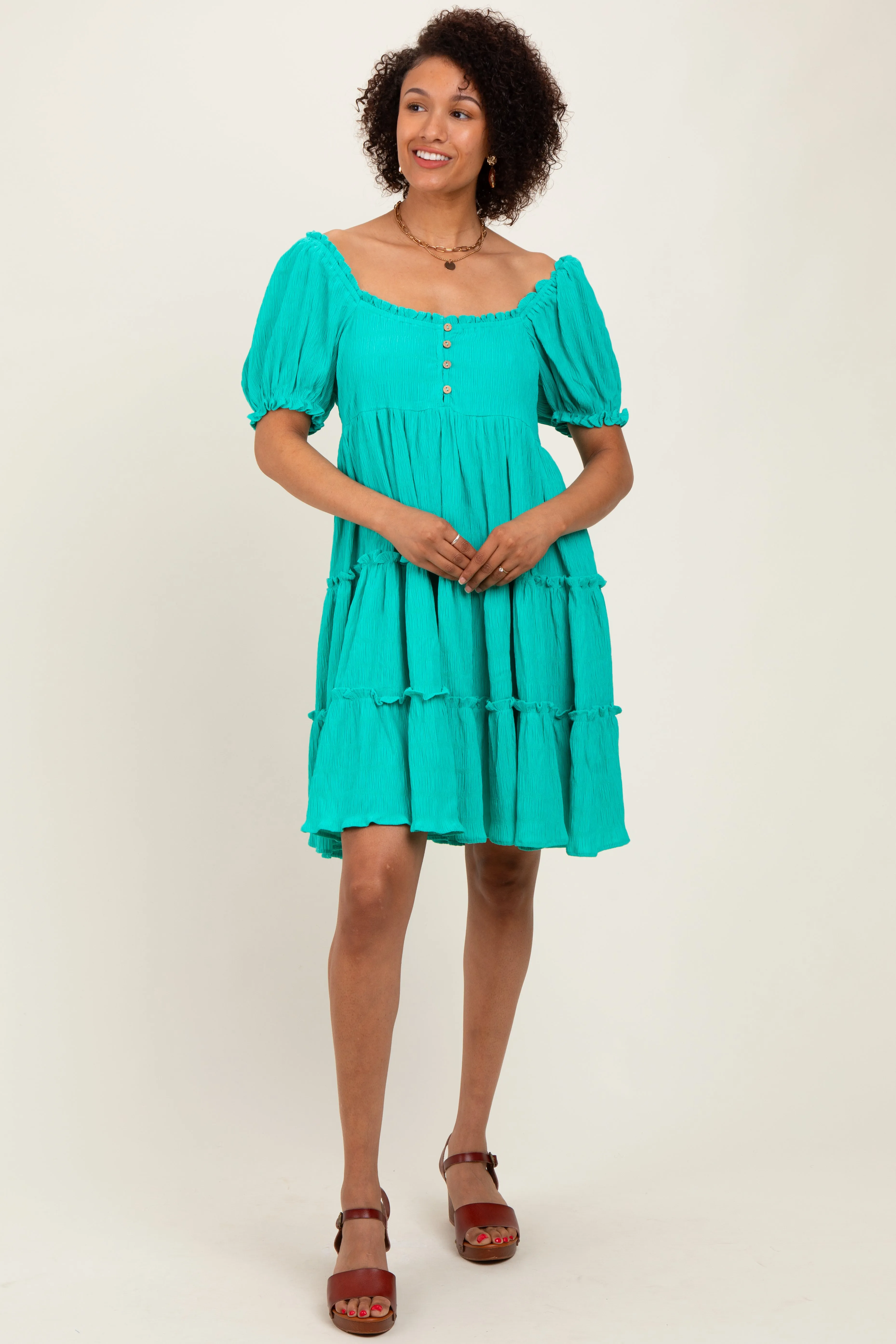 Jade Button Up Ruffle Tiered Maternity Dress sold by Pinkblush product image thumbnail 3