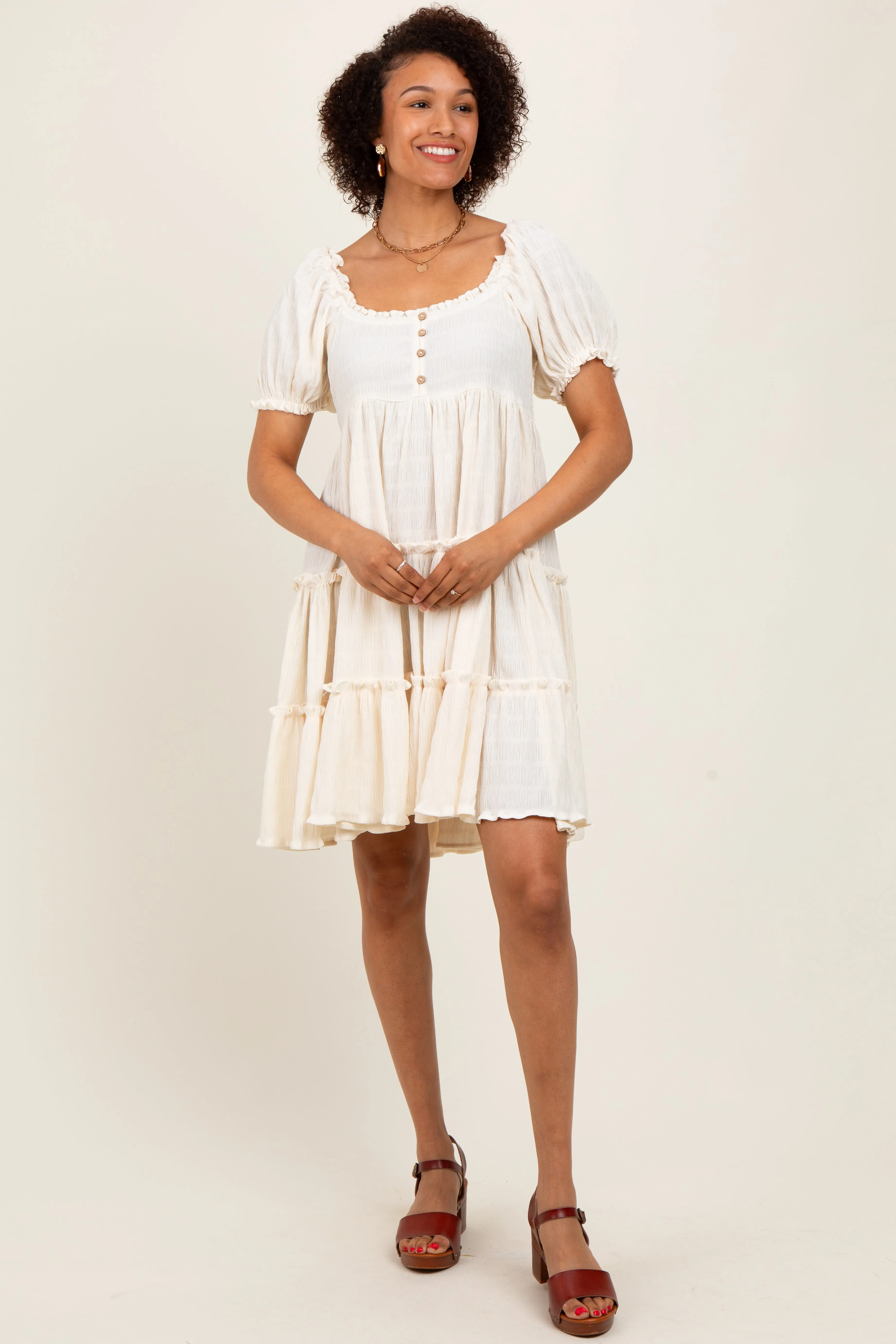 Cream Button Up Ruffle Tiered Maternity Dress sold by Pinkblush product image thumbnail 3