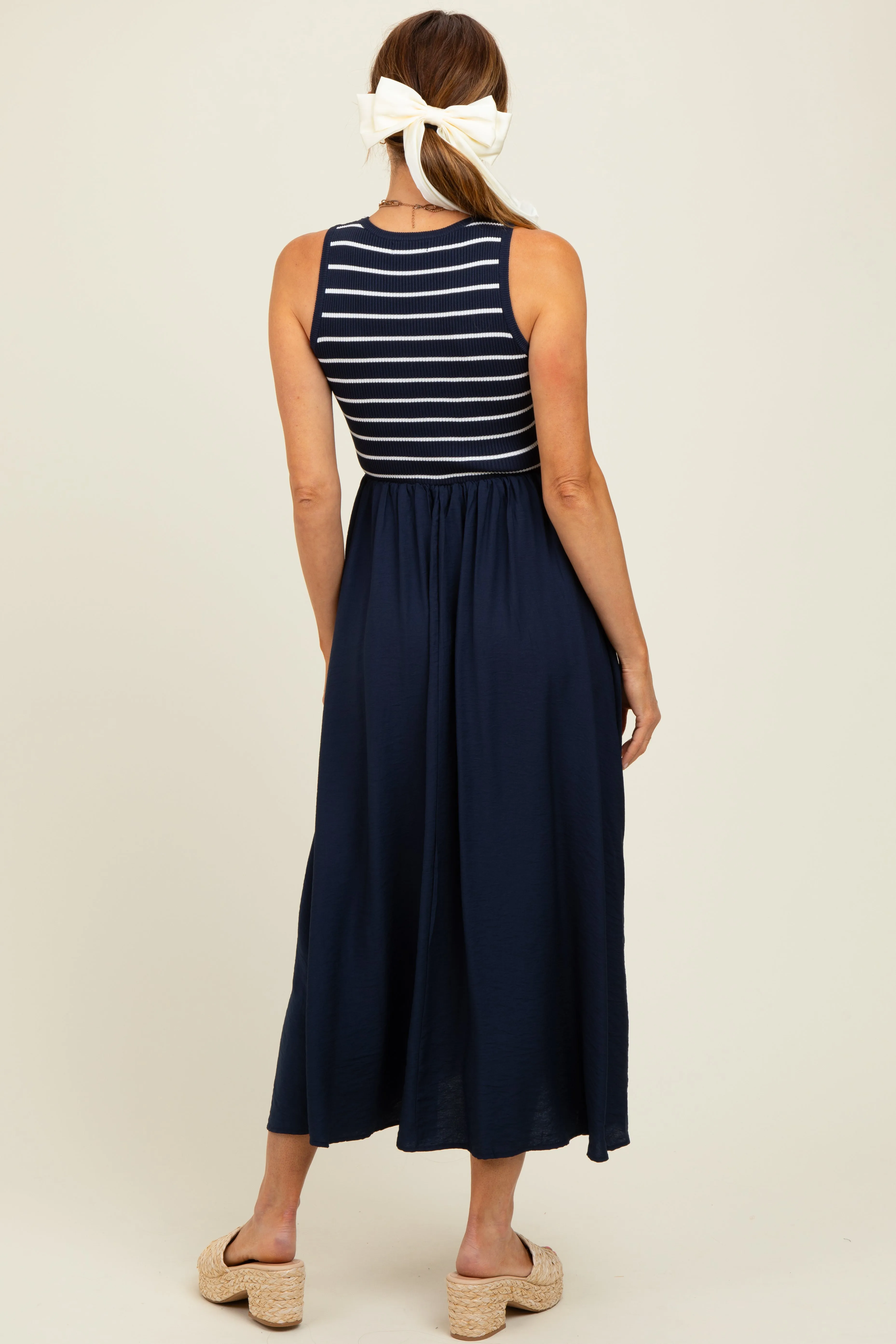 Navy Contrast Striped Knit Sleeveless Midi Dress sold by Pinkblush product image thumbnail 4