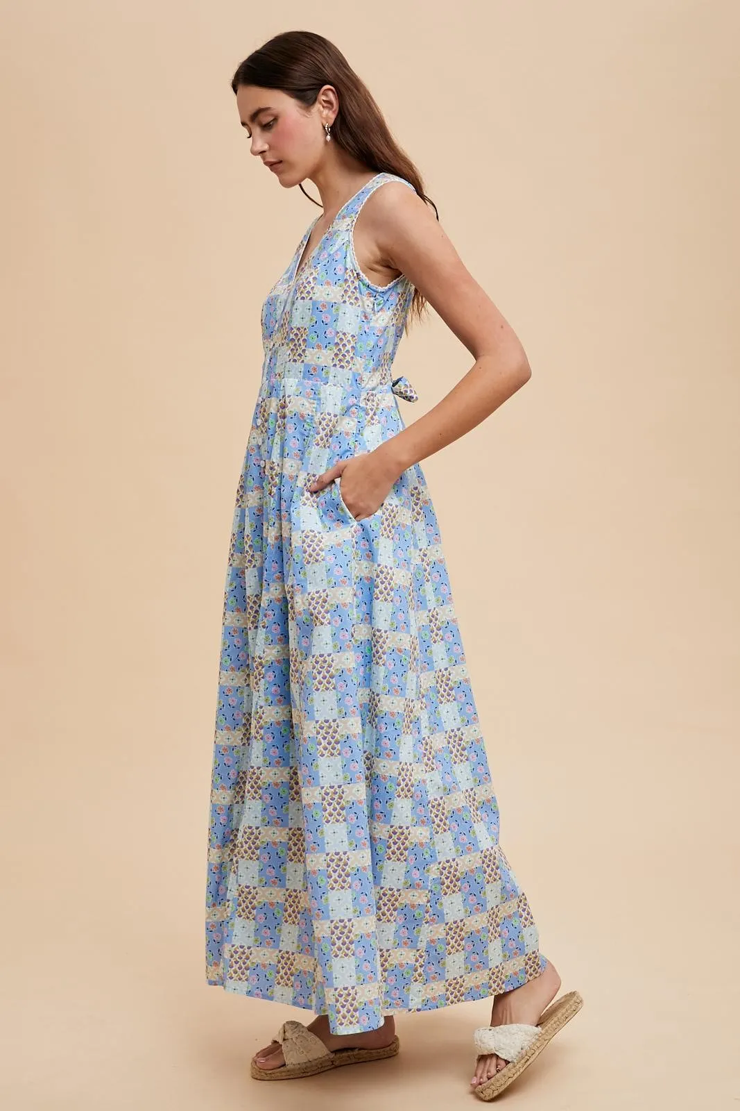 Light Blue Multi Cotton Patchwork Print Button Down Maxi sold by Pinkblush product image thumbnail 3