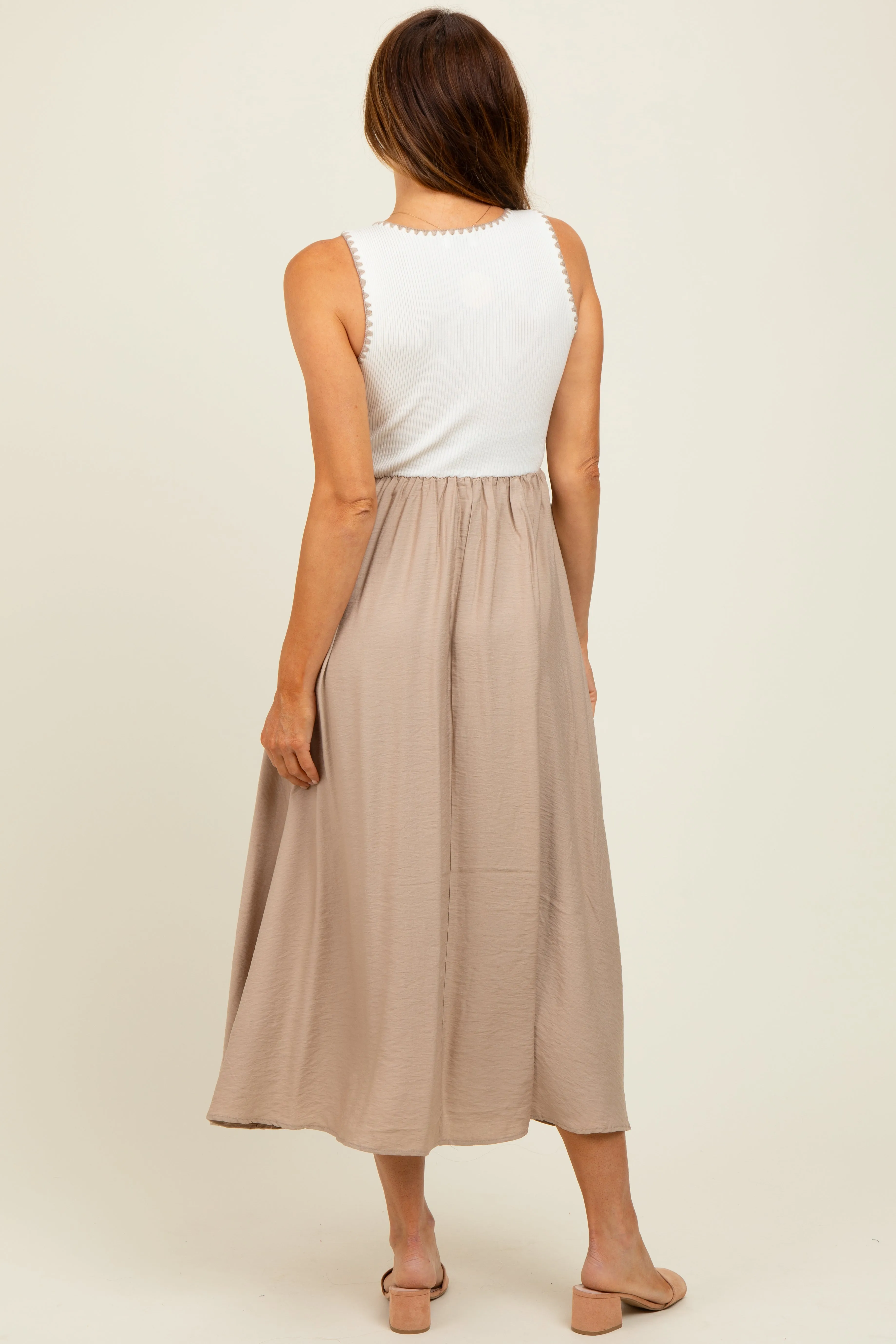 Beige Contrast Knit Top Sleeveless Midi Dress sold by Pinkblush product image thumbnail 4
