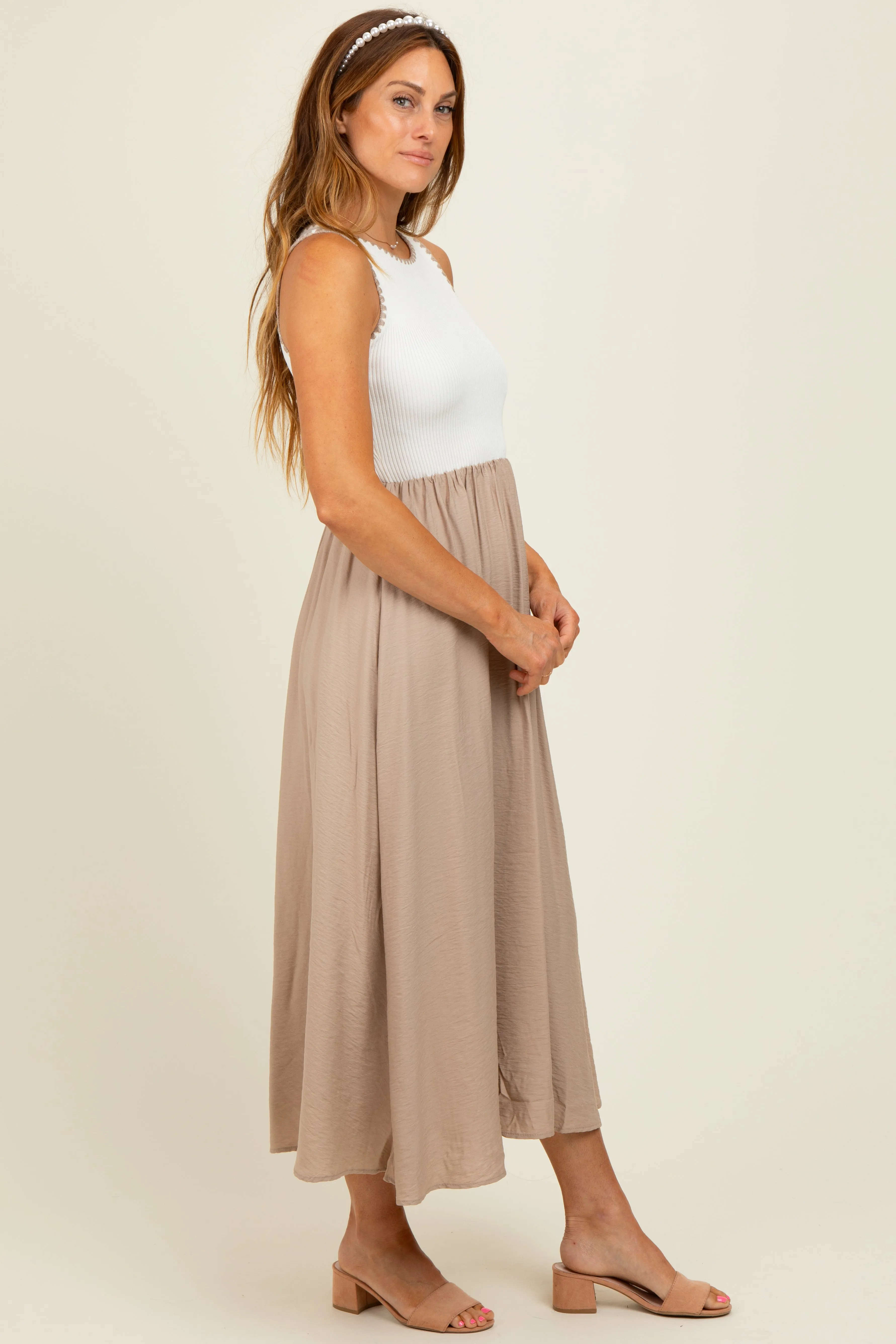 Beige Contrast Knit Top Sleeveless Midi Dress sold by Pinkblush product image thumbnail 3