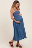 Blue Smocked Chambray Tie Back Cutout Maternity Midi Dress sold by Pinkblush