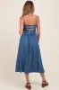 Blue Smocked Chambray Tie Back Cutout Maternity Midi Dress sold by Pinkblush