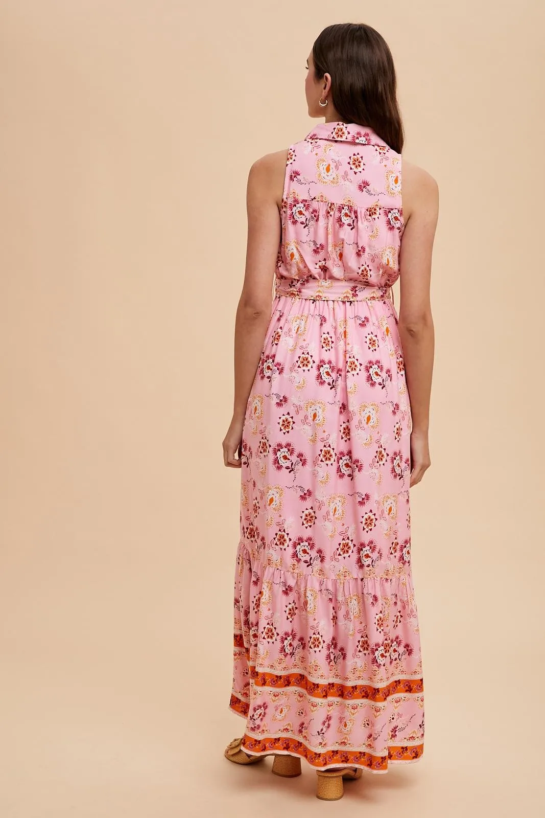 Pink Border Print Collared Button Down Maxi Dress sold by Pinkblush product image thumbnail 4