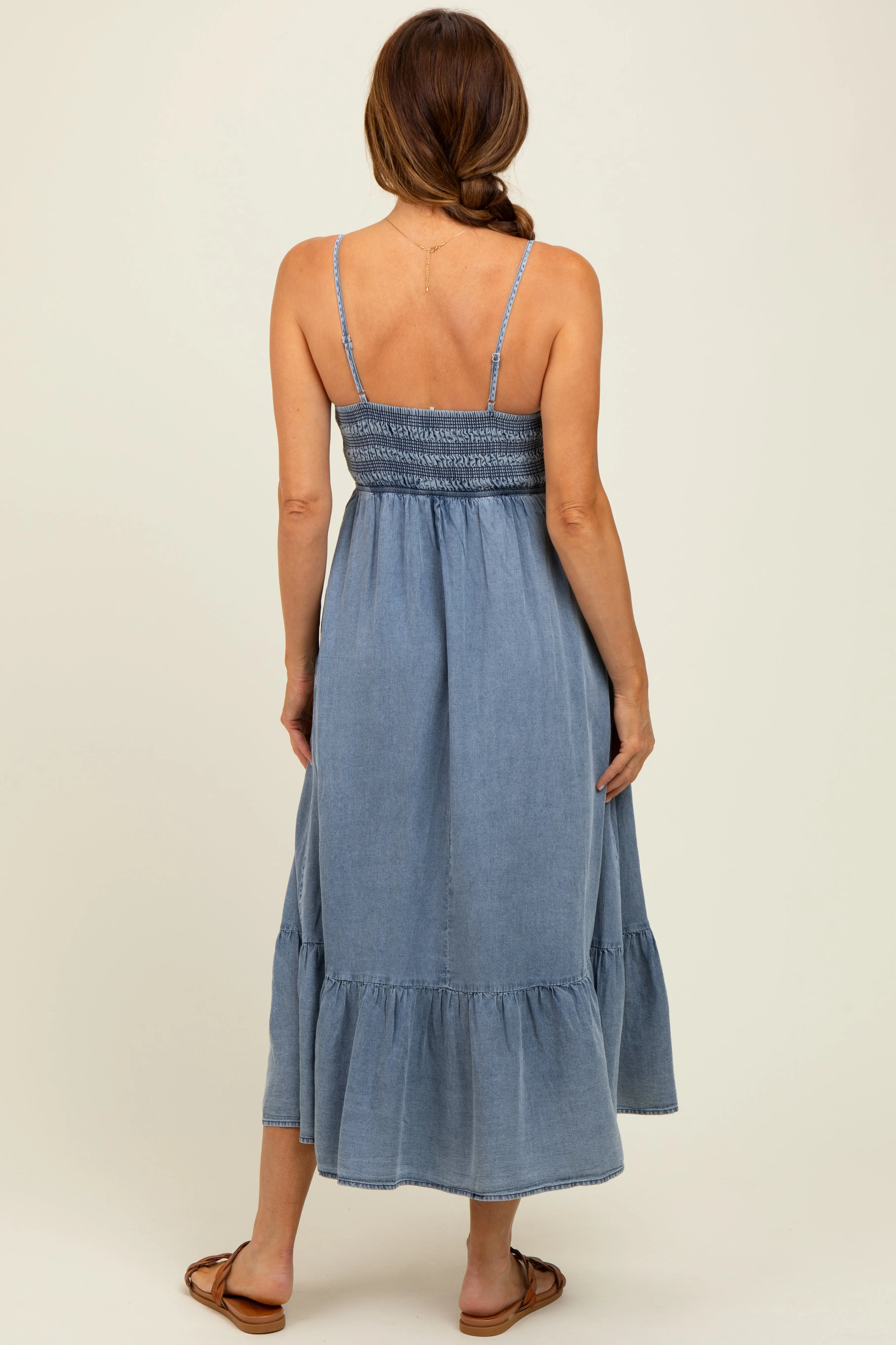 Blue Chambray Smocked Midi Dress sold by Pinkblush product image thumbnail 5