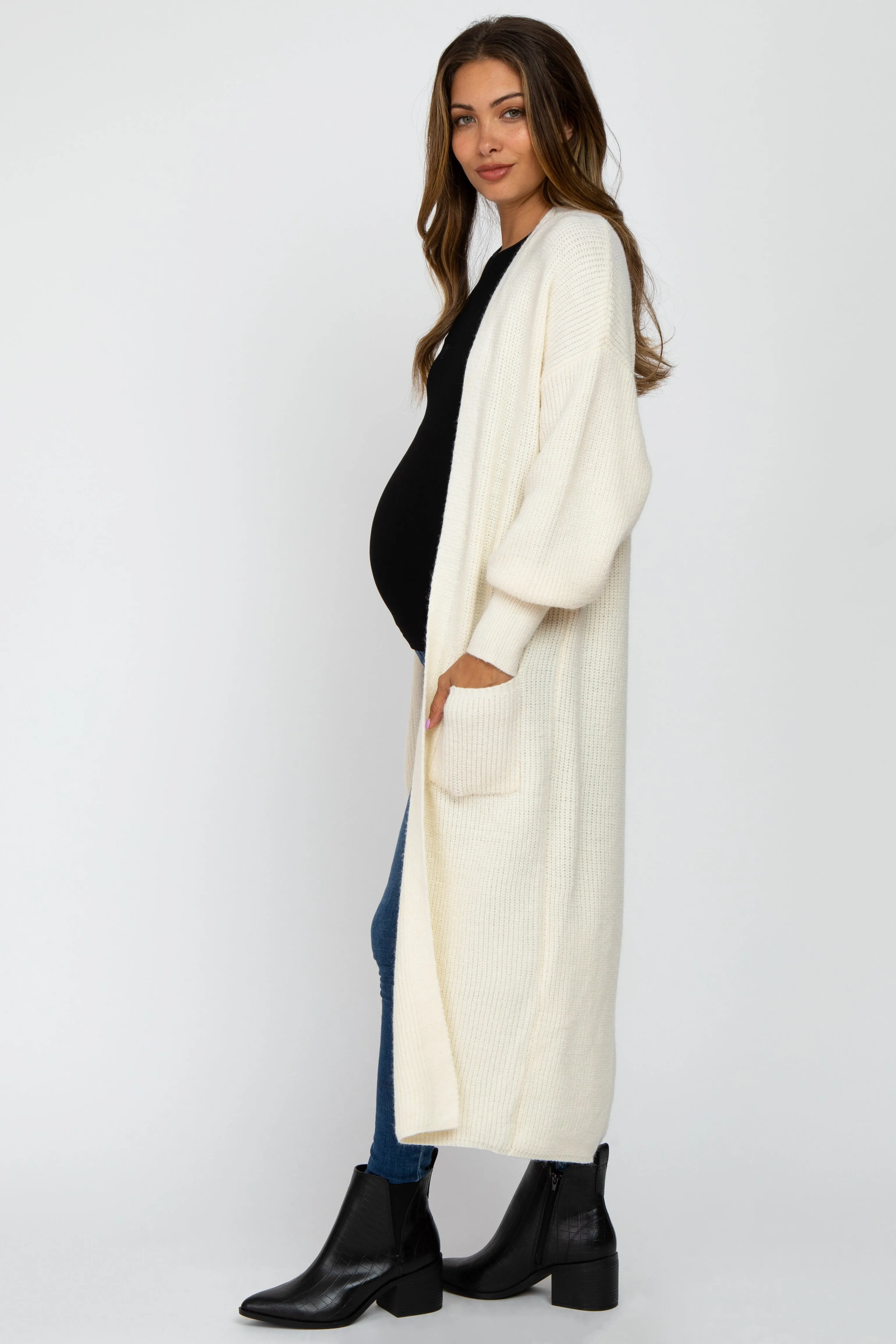 Ivory Bubble Sleeve Long Maternity Cardigan sold by Pinkblush product image thumbnail 2