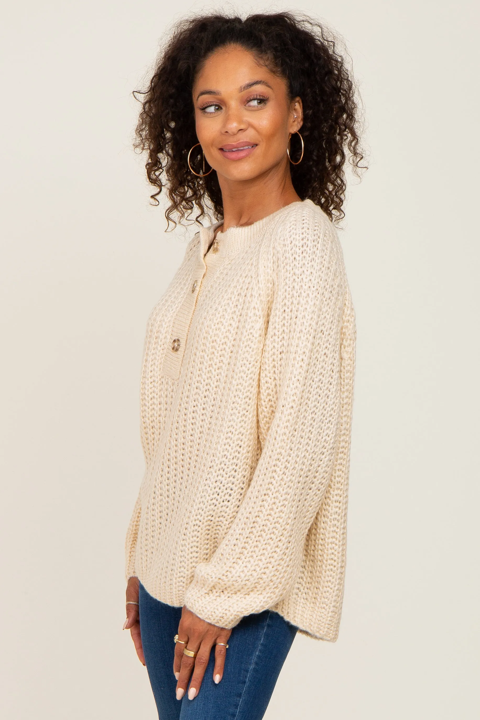 Beige Open Knit Button Front Sweater sold by Pinkblush product image thumbnail 2