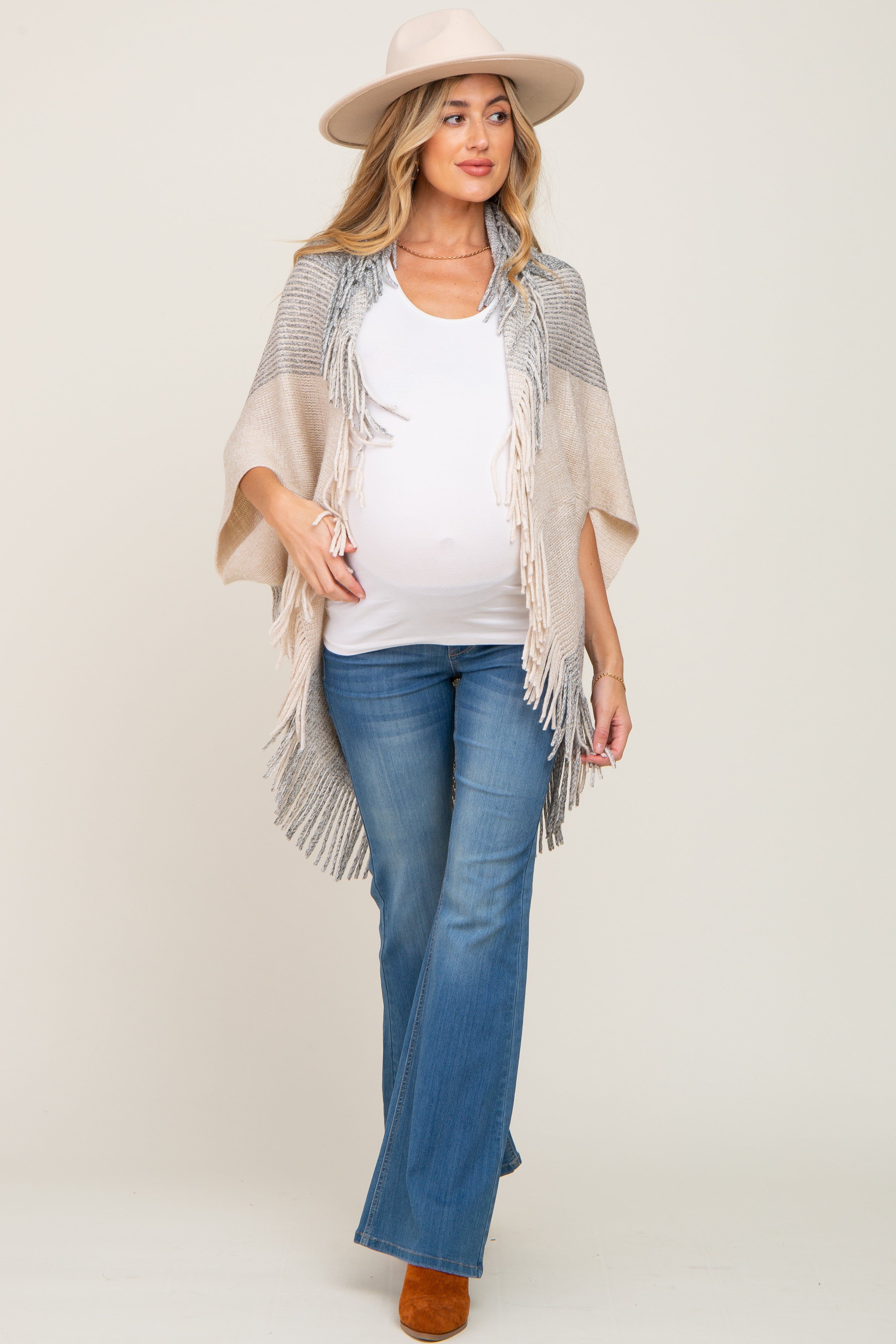 Beige Grey Fringe Knit Maternity Cover-Up sold by Pinkblush product image thumbnail 5