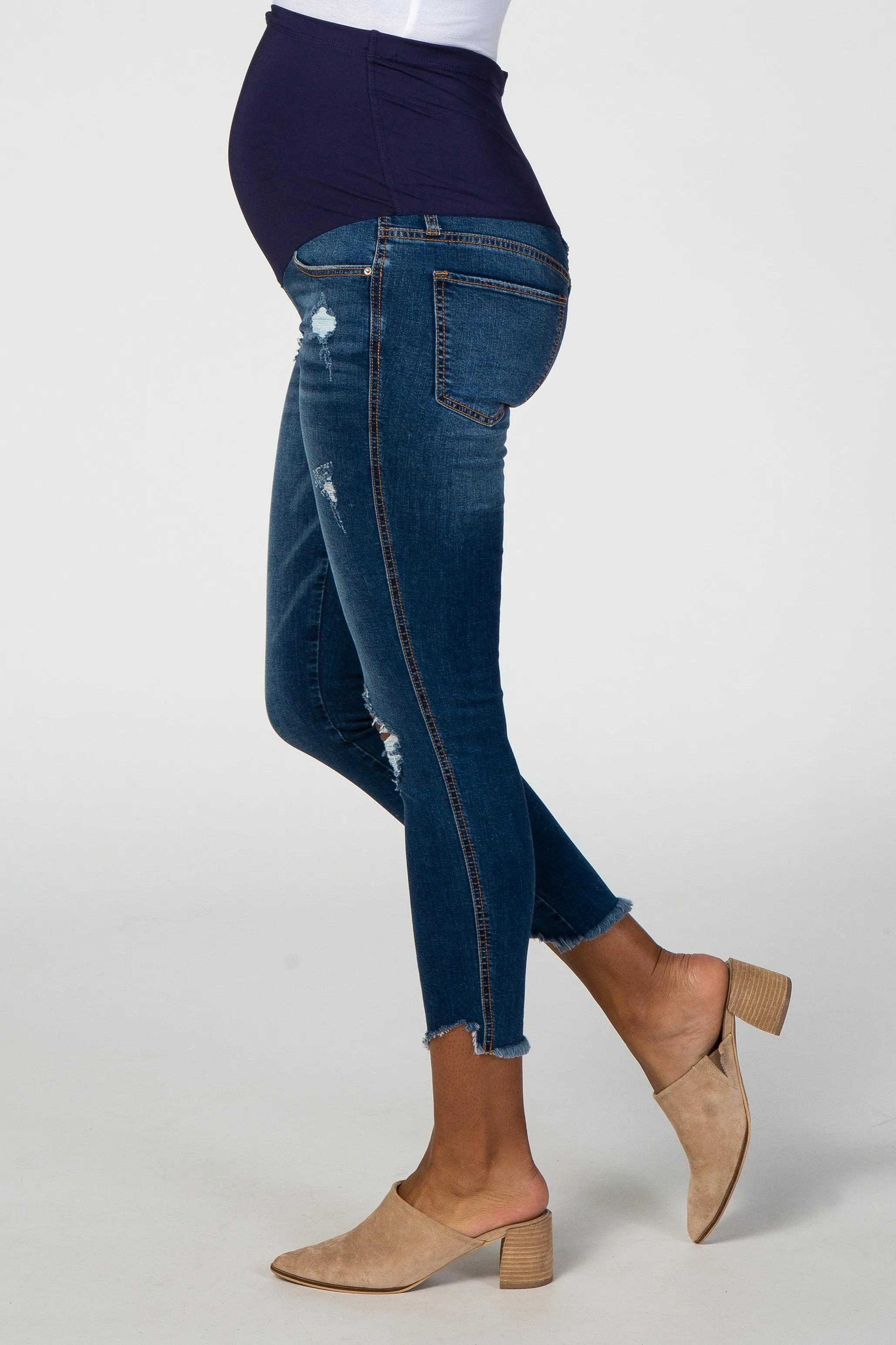 PinkBlush Navy Blue Distressed Frayed Hem Maternity Jean sold by Pinkblush product image thumbnail 3
