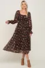 Black Floral Chiffon Smocked Waist Maternity Midi Dress sold by Pinkblush