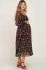Black Floral Chiffon Smocked Waist Maternity Midi Dress sold by Pinkblush