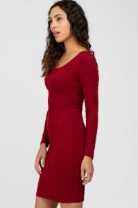 Burgundy Ribbed Fitted Long Sleeve Dress sold by Pinkblush