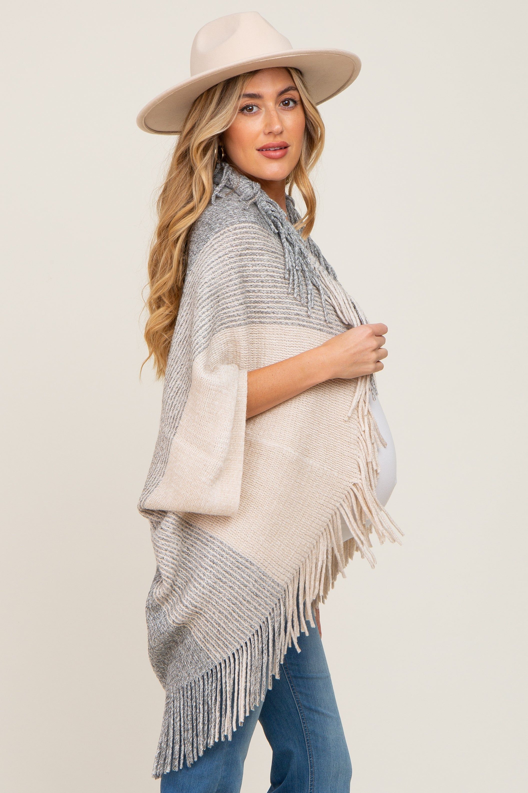 Beige Grey Fringe Knit Maternity Cover-Up sold by Pinkblush product image thumbnail 3