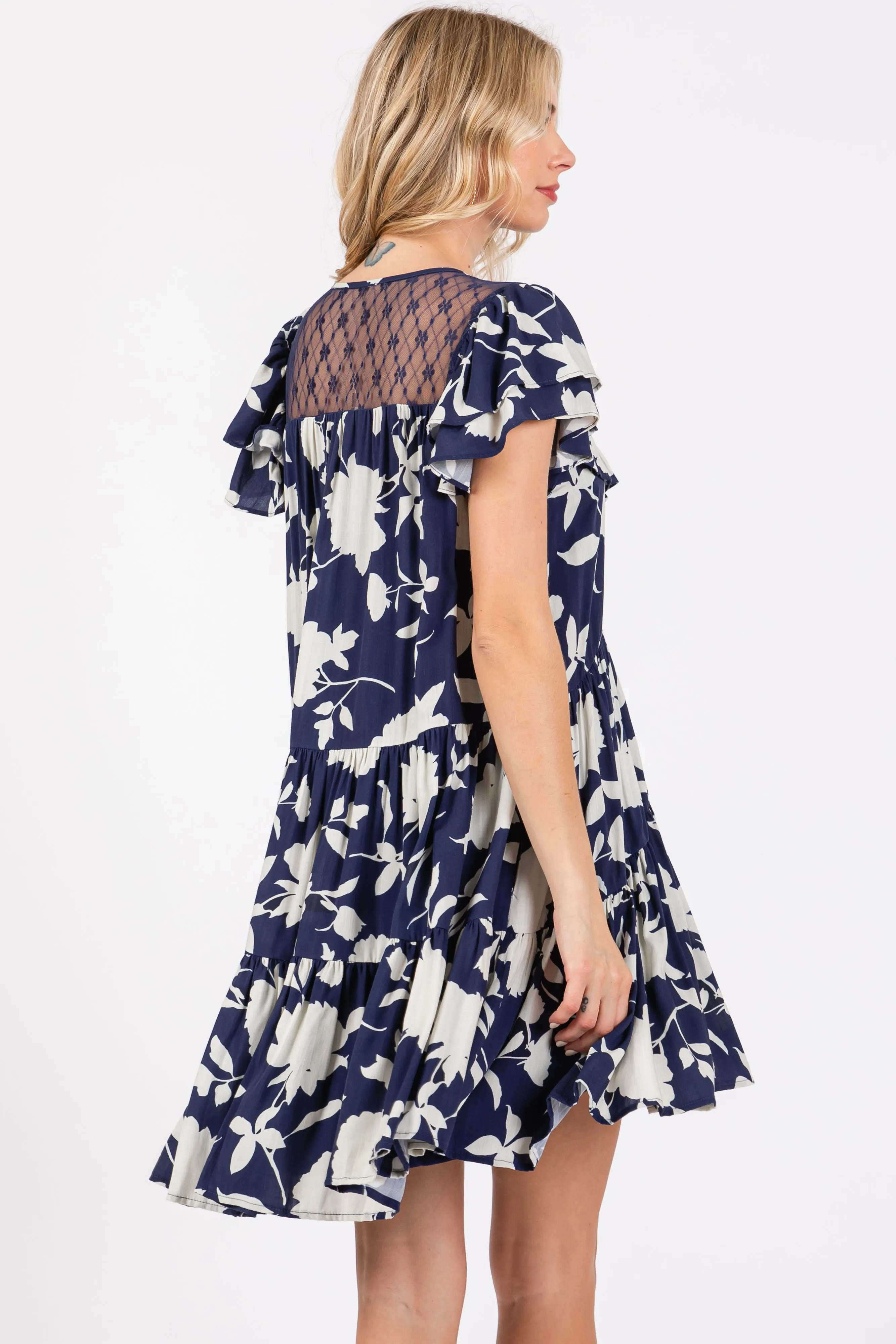 Navy Floral Ruffle Lace Dress sold by Pinkblush product image thumbnail 3