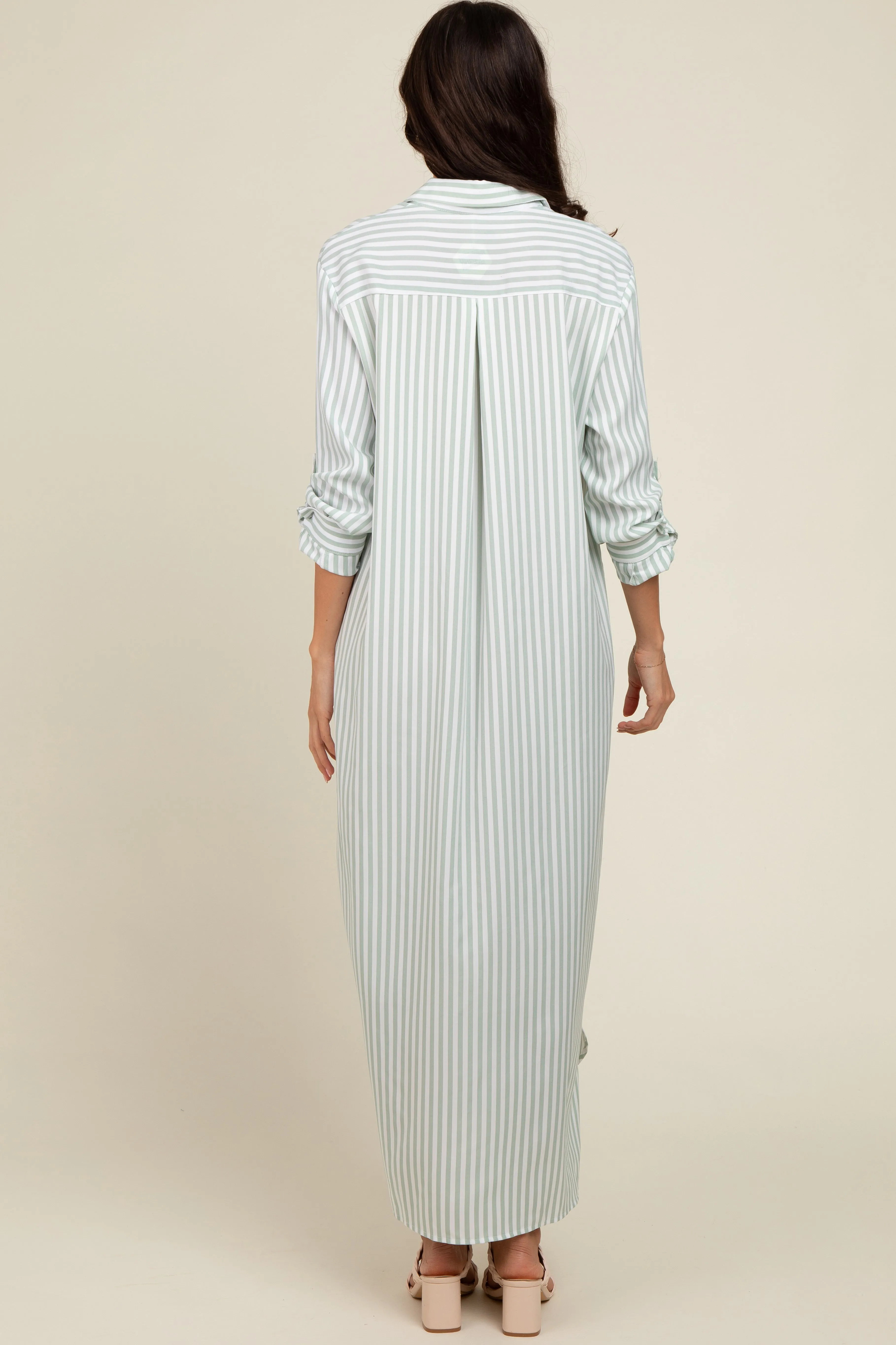 Light Olive Striped Button Down Maxi Dress sold by Pinkblush product image thumbnail 3