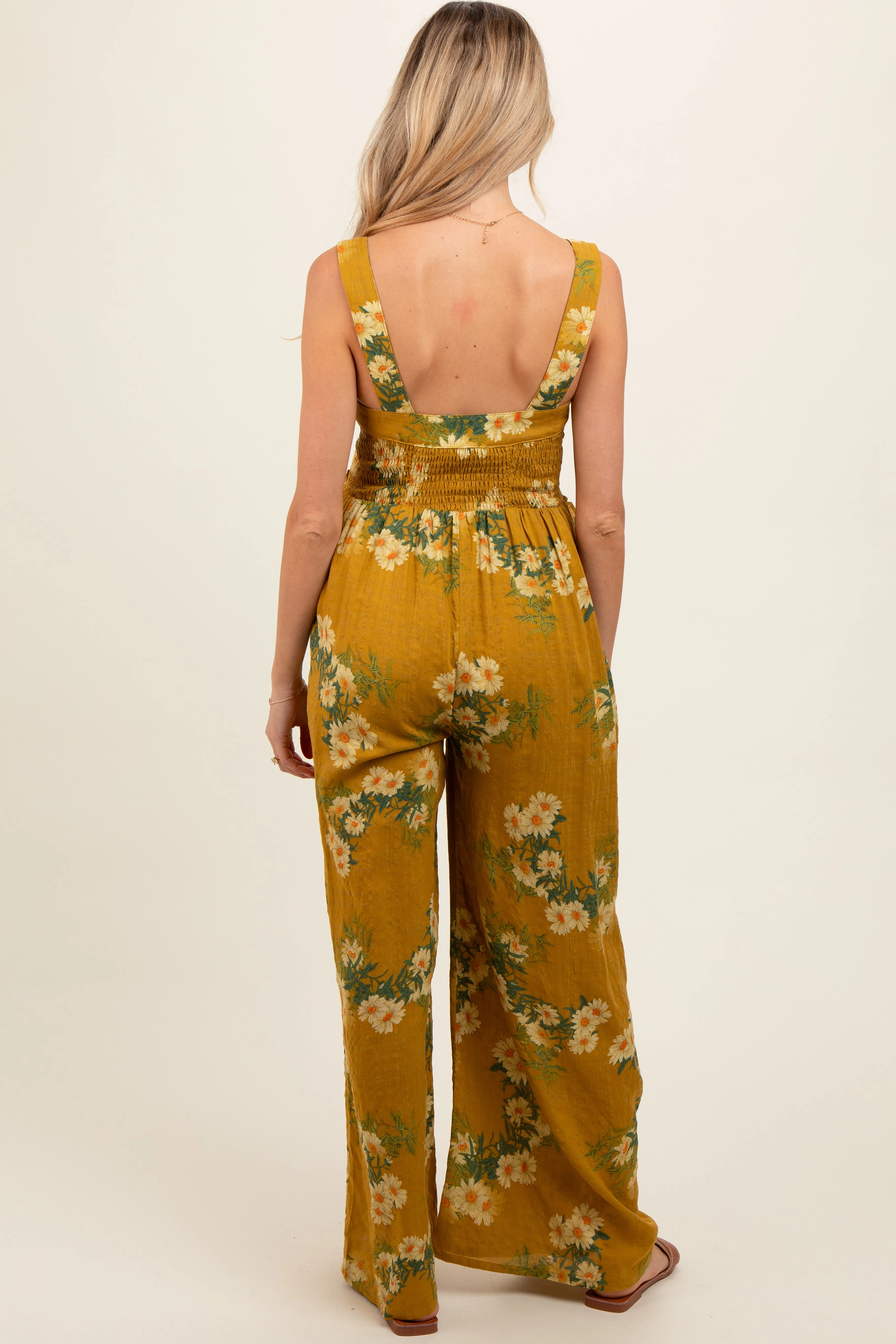 Yellow Floral Smocked Maternity Jumpsuit sold by Pinkblush product image thumbnail 3