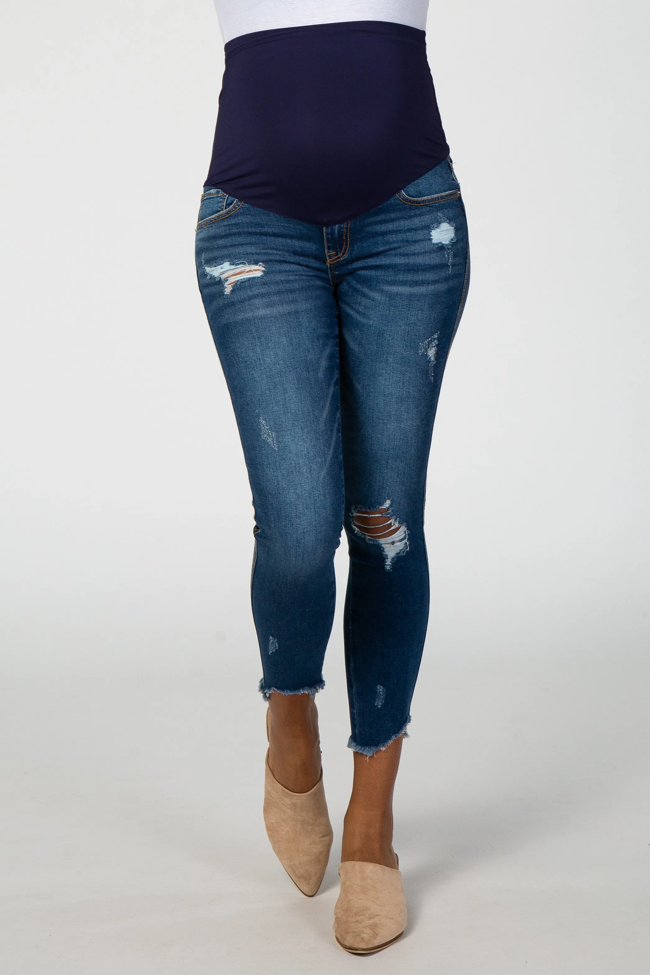 PinkBlush Navy Blue Distressed Frayed Hem Maternity Jean sold by Pinkblush product image thumbnail 2