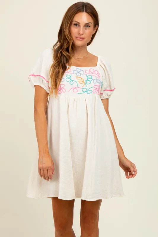 Cream Embroidered Cotton Gauze Mini Dress sold by Pinkblush