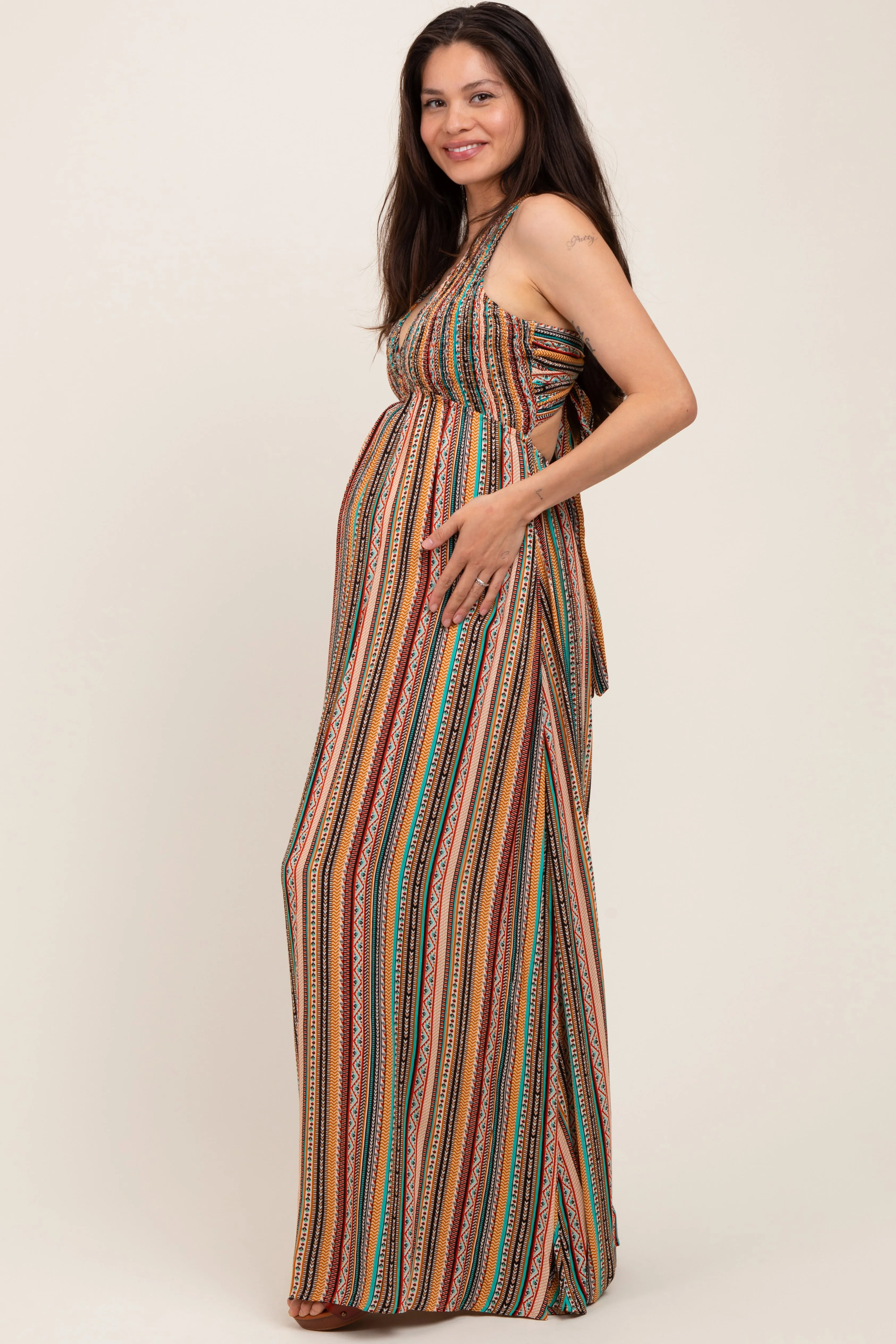 Multicolor Printed Halter Tie Back Cutout Maternity Maxi Dress sold by Pinkblush product image thumbnail 2