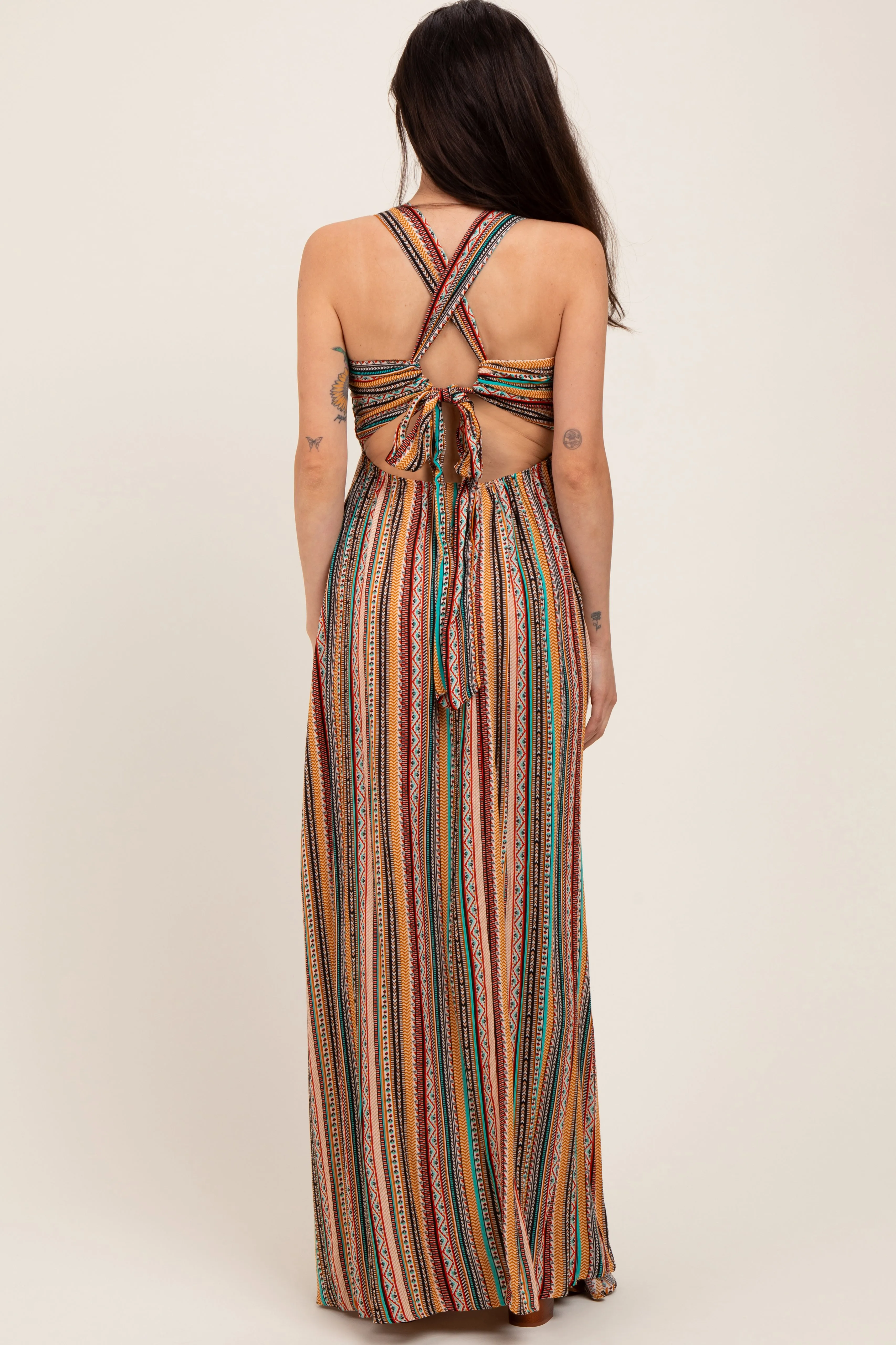 Multicolor Printed Halter Tie Back Cutout Maternity Maxi Dress sold by Pinkblush product image thumbnail 3