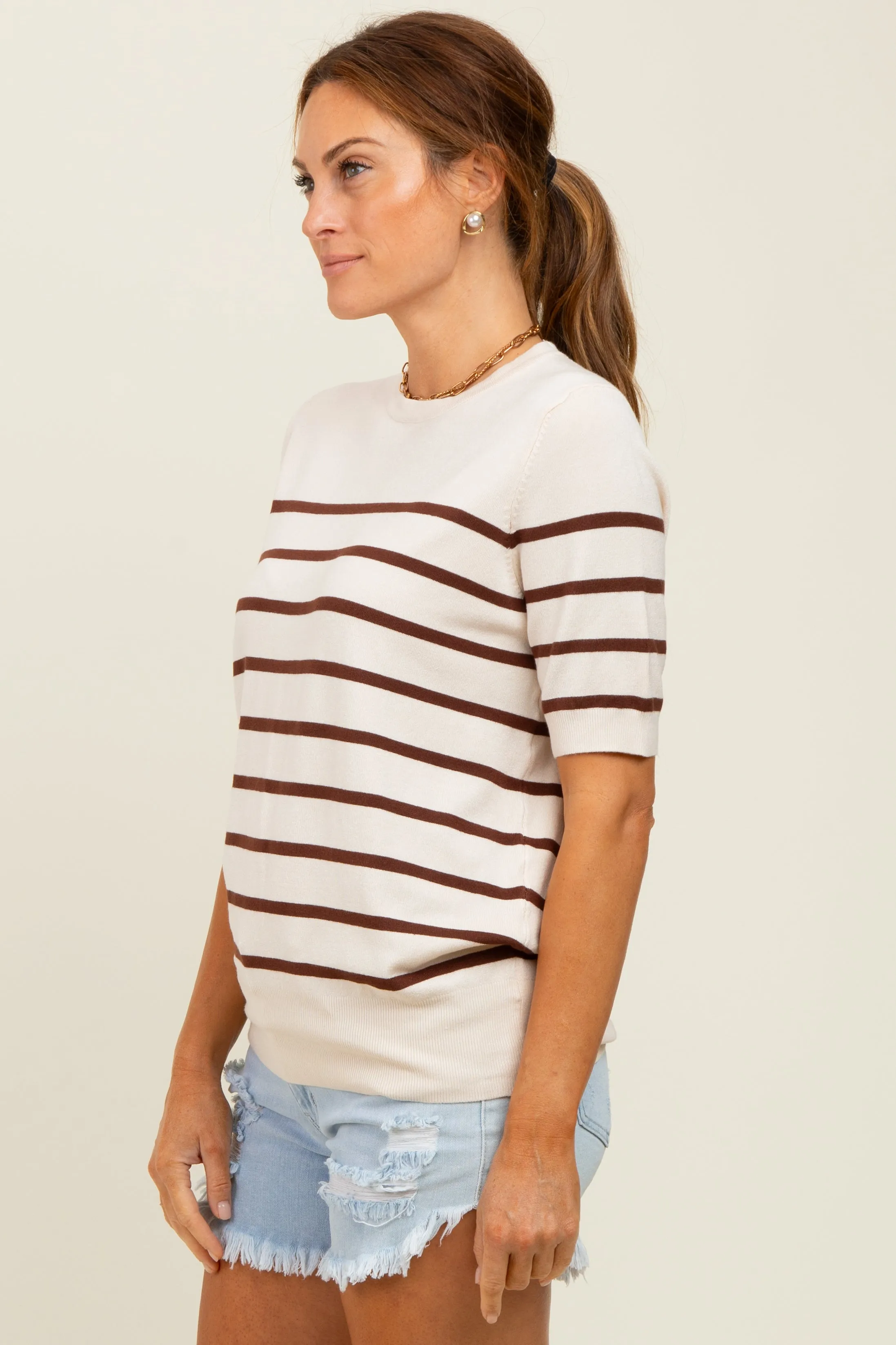Brown Striped Knit Short Sleeve Top sold by Pinkblush product image thumbnail 3