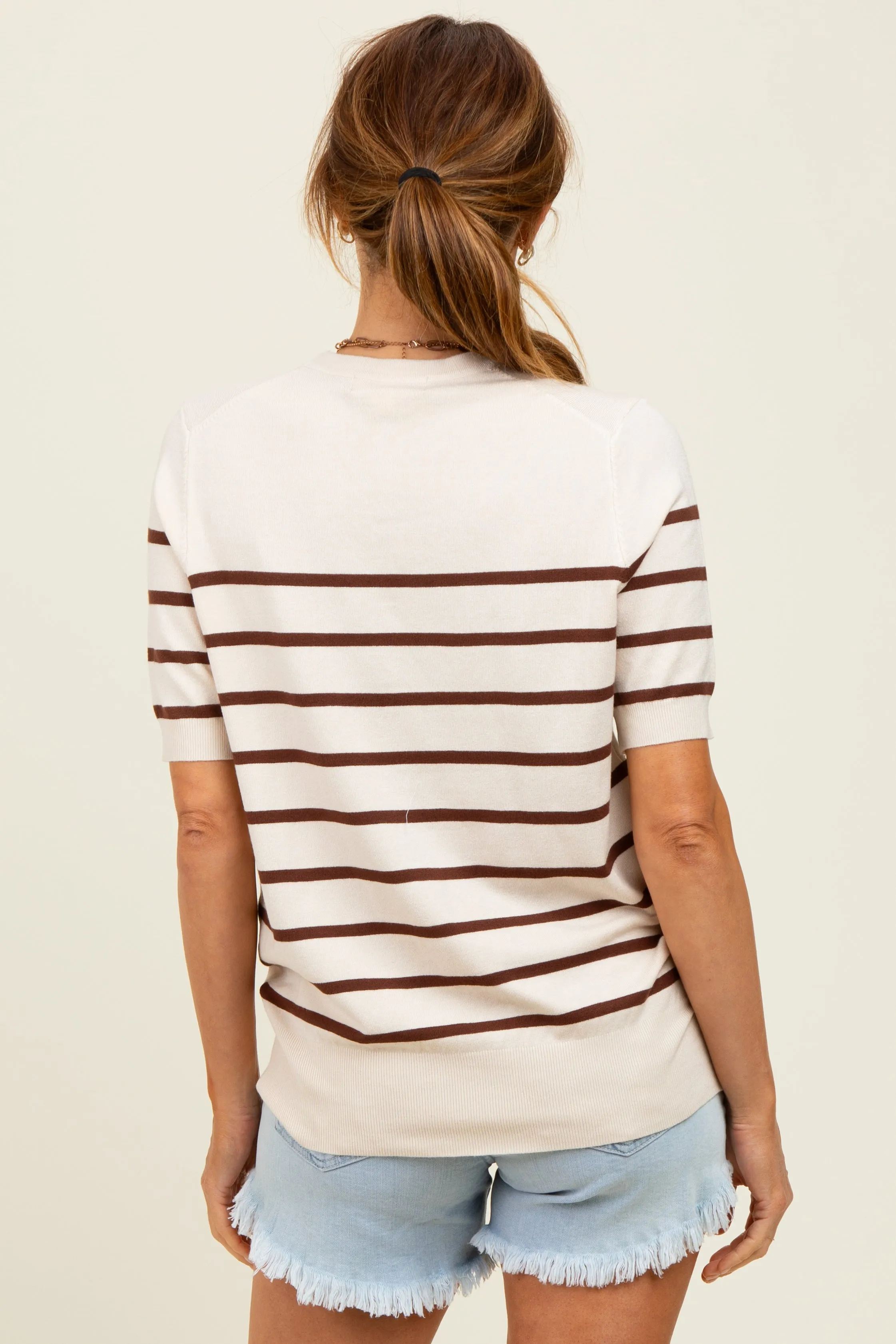 Brown Striped Knit Short Sleeve Top sold by Pinkblush product image thumbnail 4
