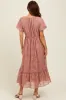 Mauve Embroidered Square Neck Midi Dress sold by Pinkblush