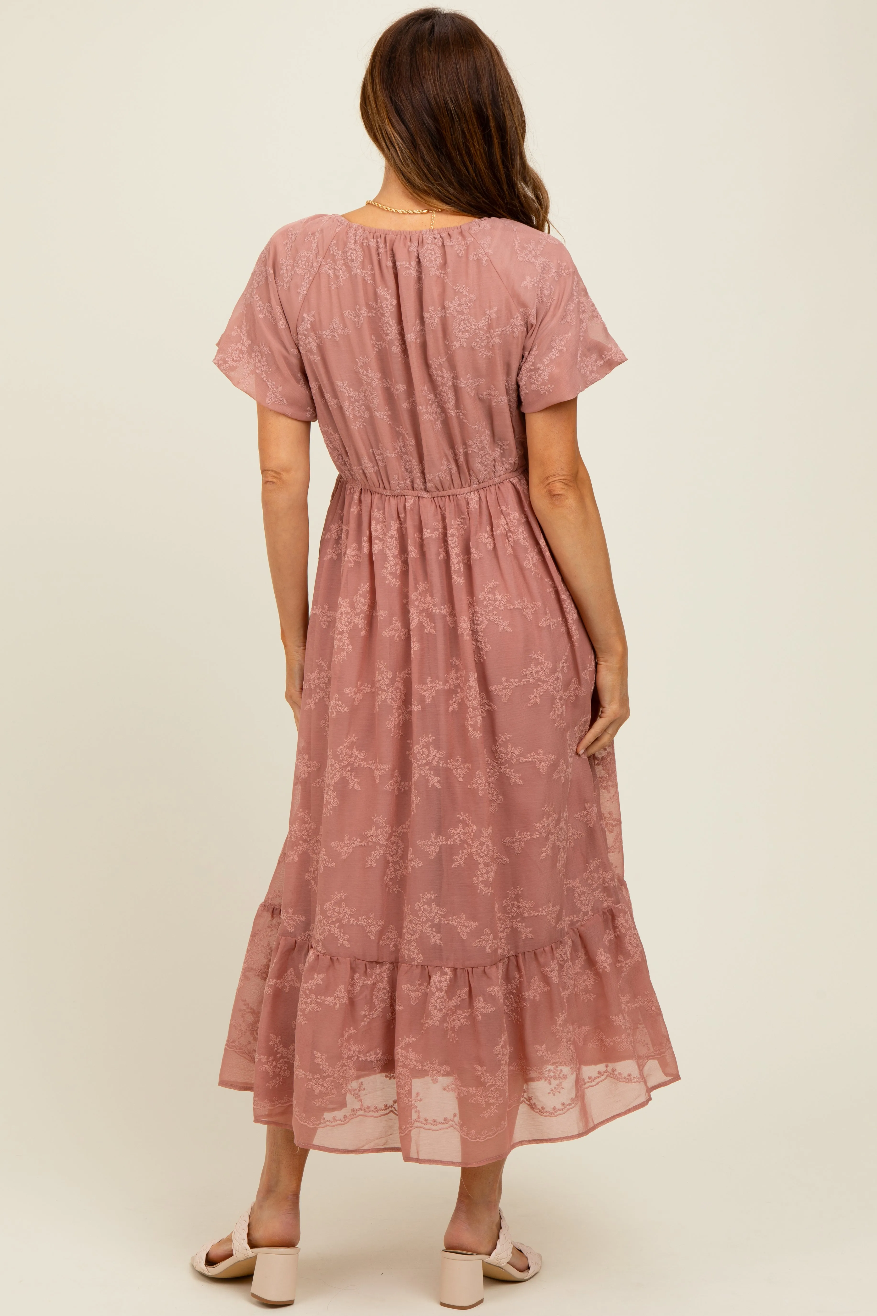 Mauve Embroidered Square Neck Midi Dress sold by Pinkblush product image thumbnail 3