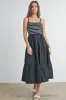 Black Striped Knit Top Tiered Maternity Midi Dress sold by Pinkblush