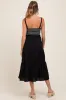 Black Striped Knit Top Tiered Maternity Midi Dress sold by Pinkblush