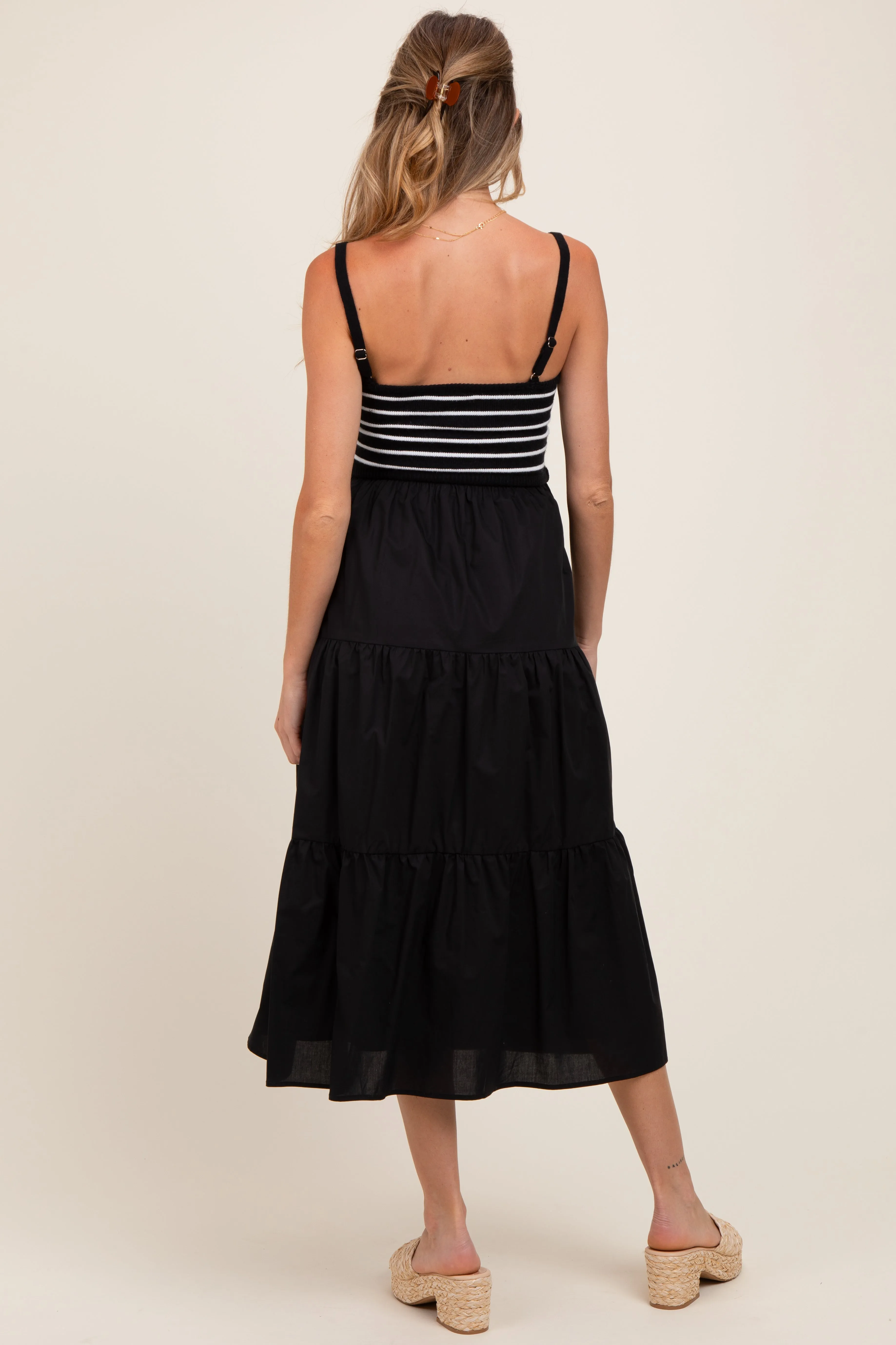 Black Striped Knit Top Tiered Maternity Midi Dress sold by Pinkblush product image thumbnail 2