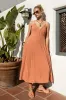 Rust/White Linen Striped Midi Dress sold by Pinkblush