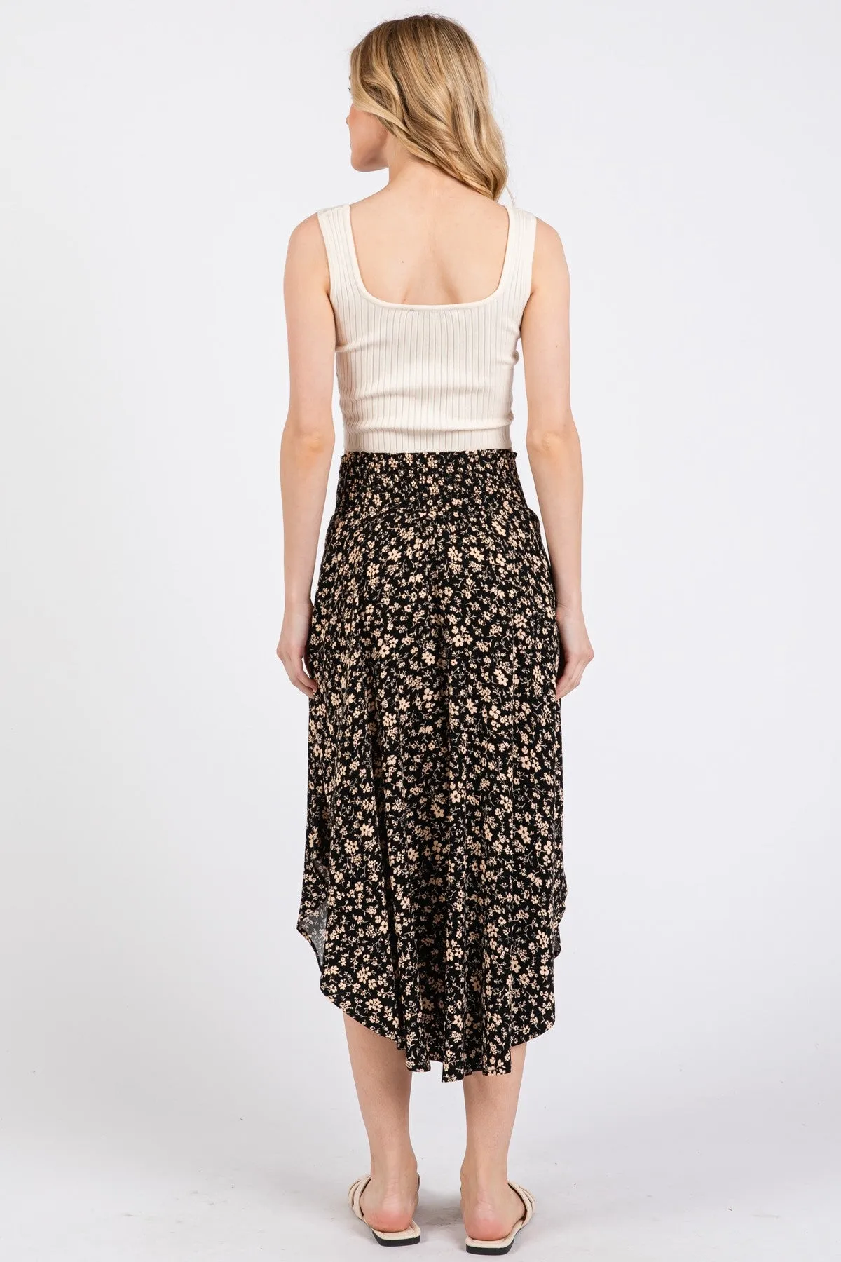 Black Floral Smocked Waist Skirt sold by Pinkblush product image thumbnail 3