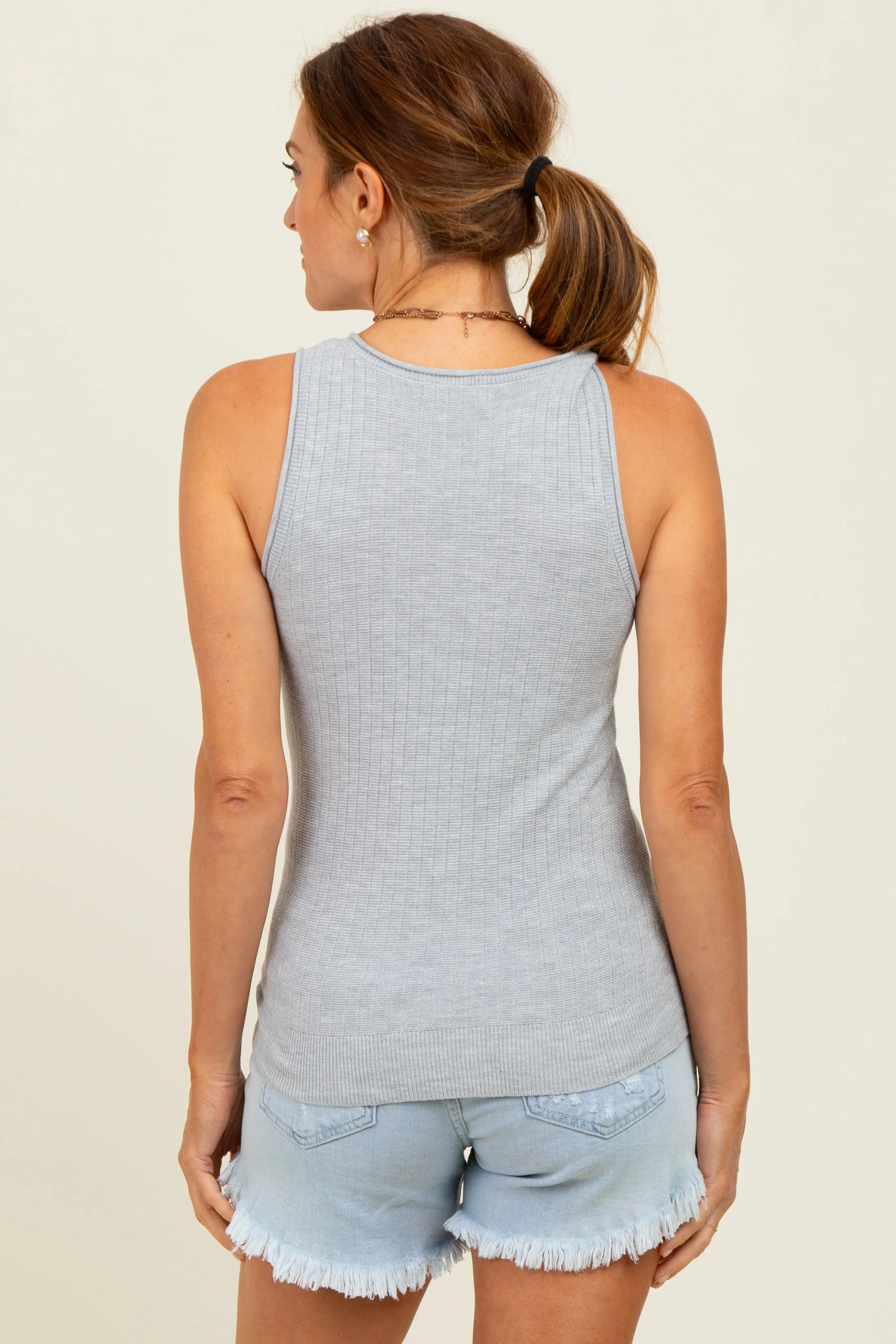 Heather Grey Ribbed Knit Tank Top sold by Pinkblush product image thumbnail 4